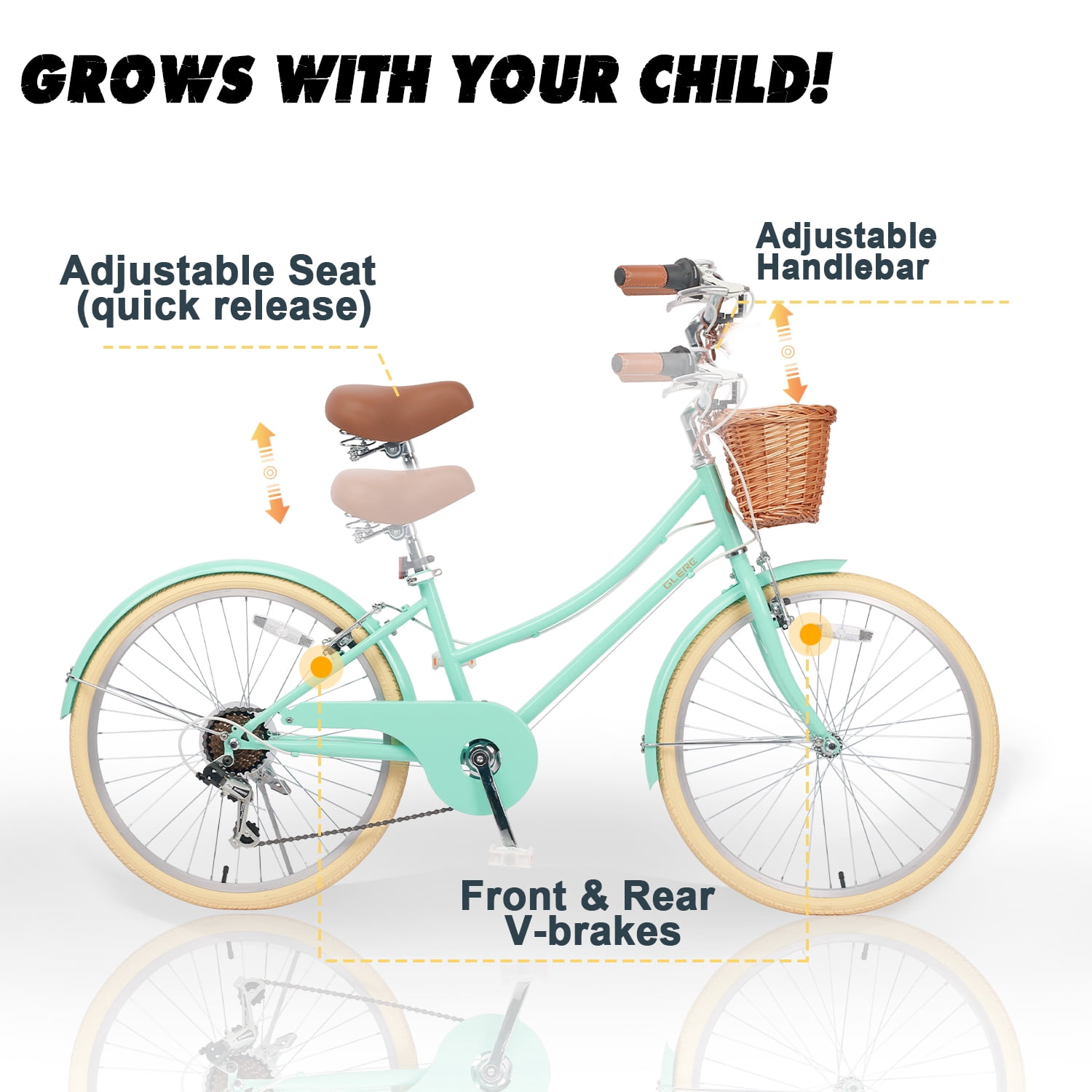 Glerc Missy 24 in Girls Cruiser Bike 6-Speed Hybrid Bicycle (Mint Green, 24 in) j9hl7