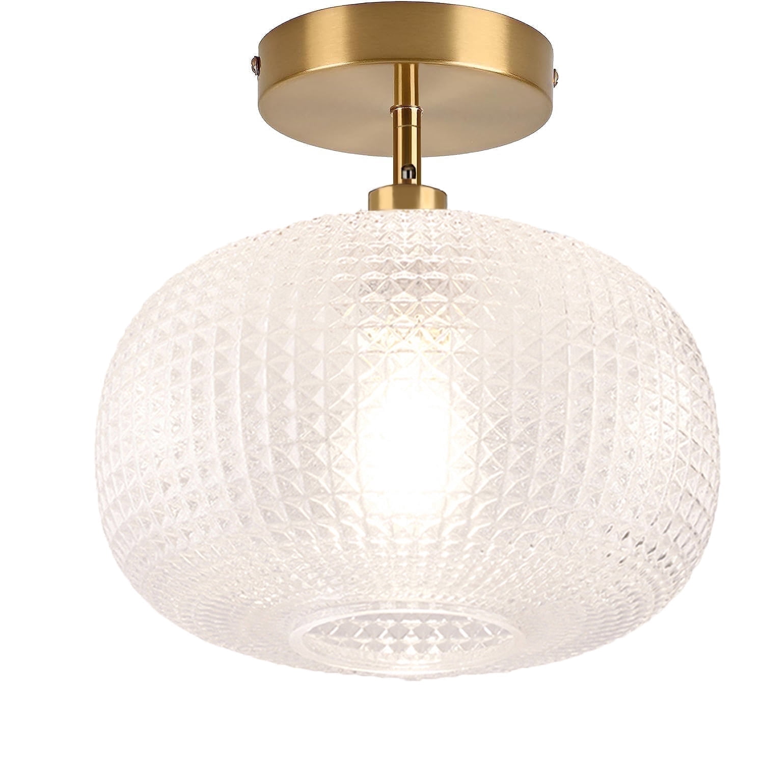 Jolydoly Semi Flush Mount Ceiling Light, Globe Glass Vintage Gold Fixture for Hallway Bedroom (9.84 in x 9.84 in x 7.49 in) rm65n