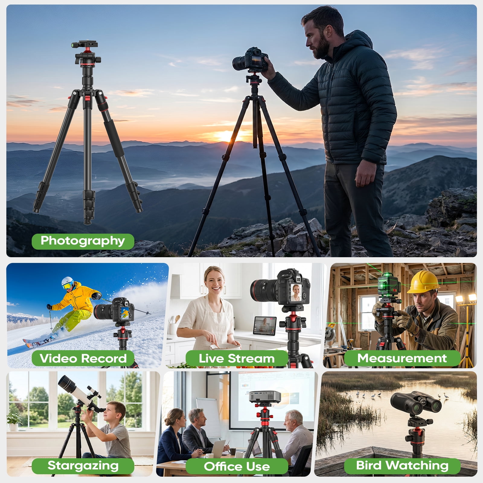 BNISE Aluminum DSLR Camera Tripod with 360° Panoramic Ball Head and Monopod Conversion (67 in) qv3z7