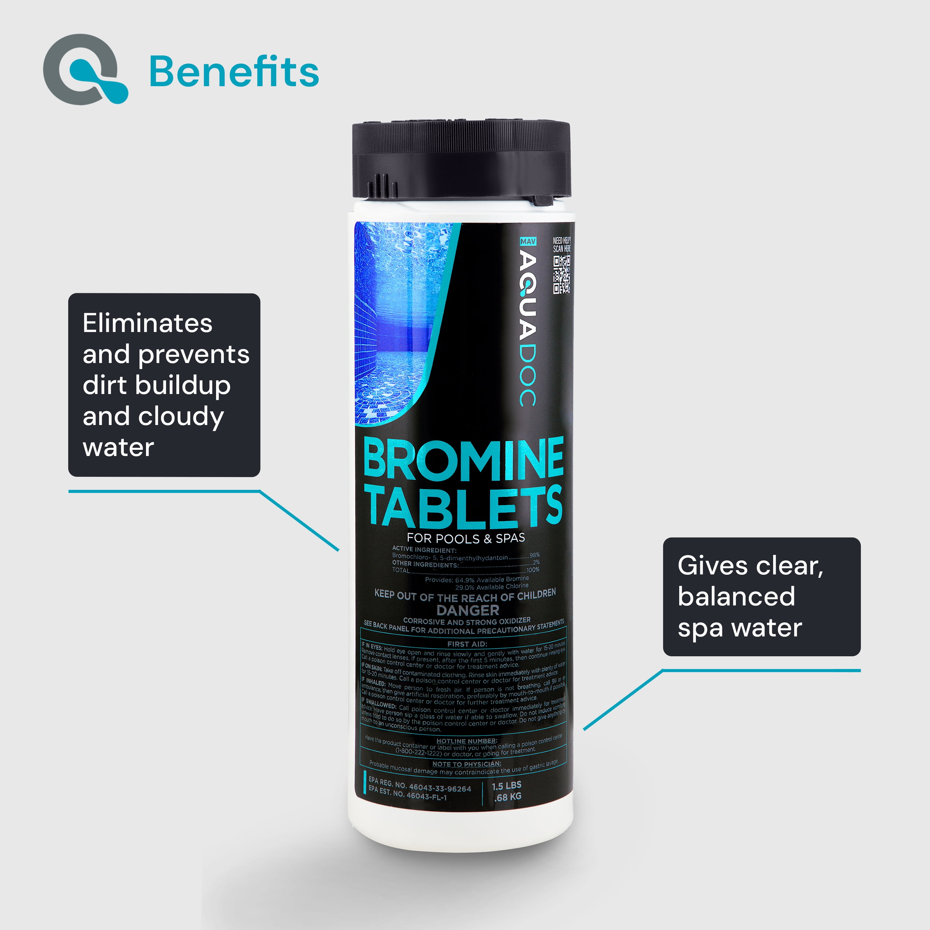 AquaDoc Hot Tub and Spa Bromine Tablets, Fast-Dissolving Water Sanitizer (1.5 lb) wkbzv