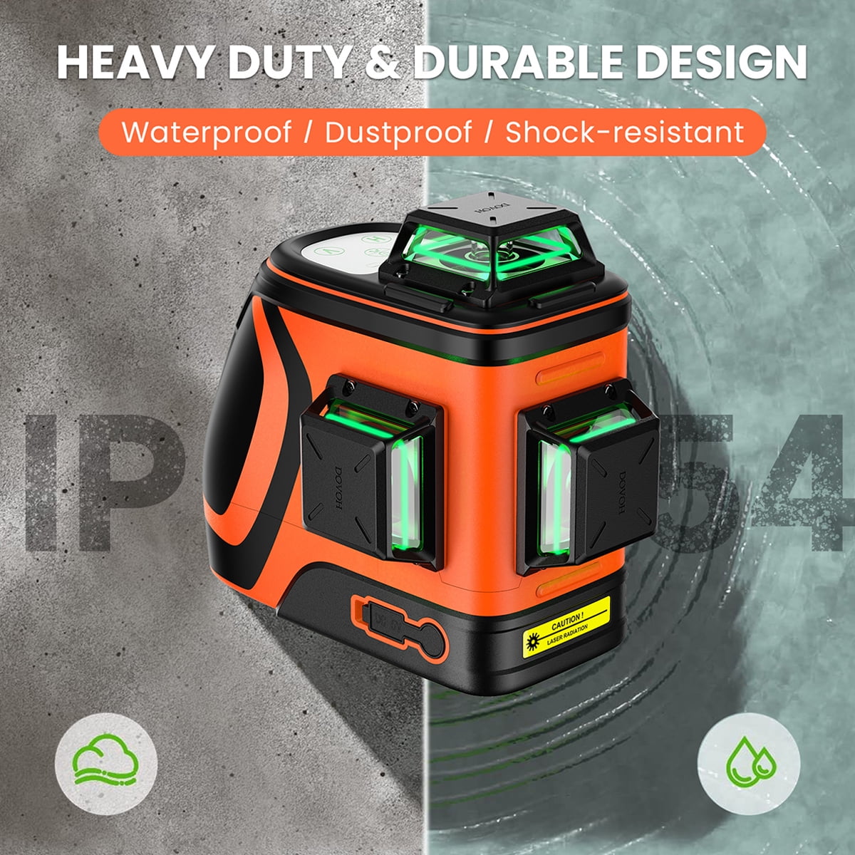 DOVOH H3-360G Laser Level Kit, 360 Degree Self-Leveling Green Beam with Receiver (Green, 1 Kit) 1h1ki