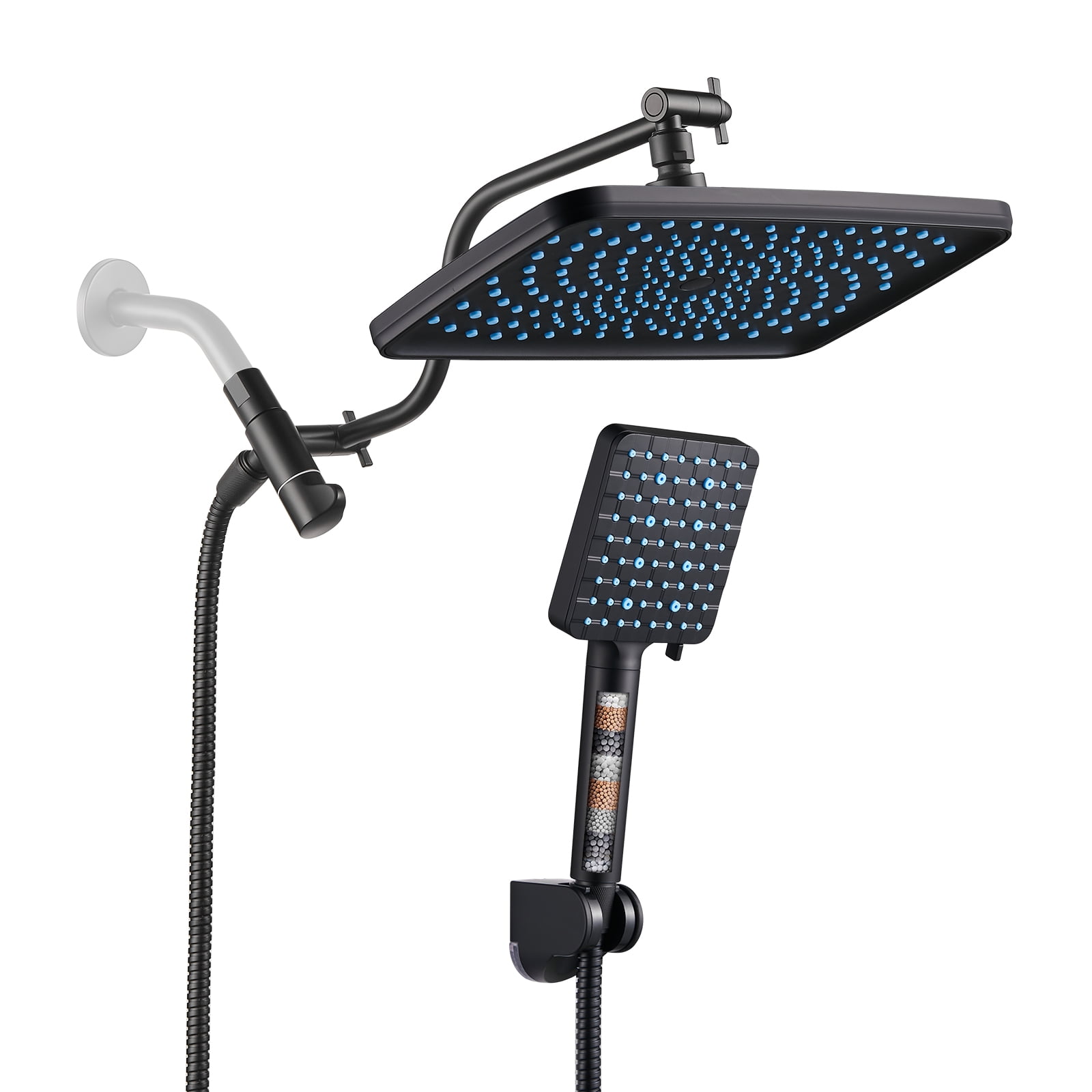 Cobbe 12 Inch Rain Shower Head Combo, High Pressure Handheld Shower Head with Filter, Adjustable Height Arm, 9 Spray Settings (Matte Black, 12 in) e2i92