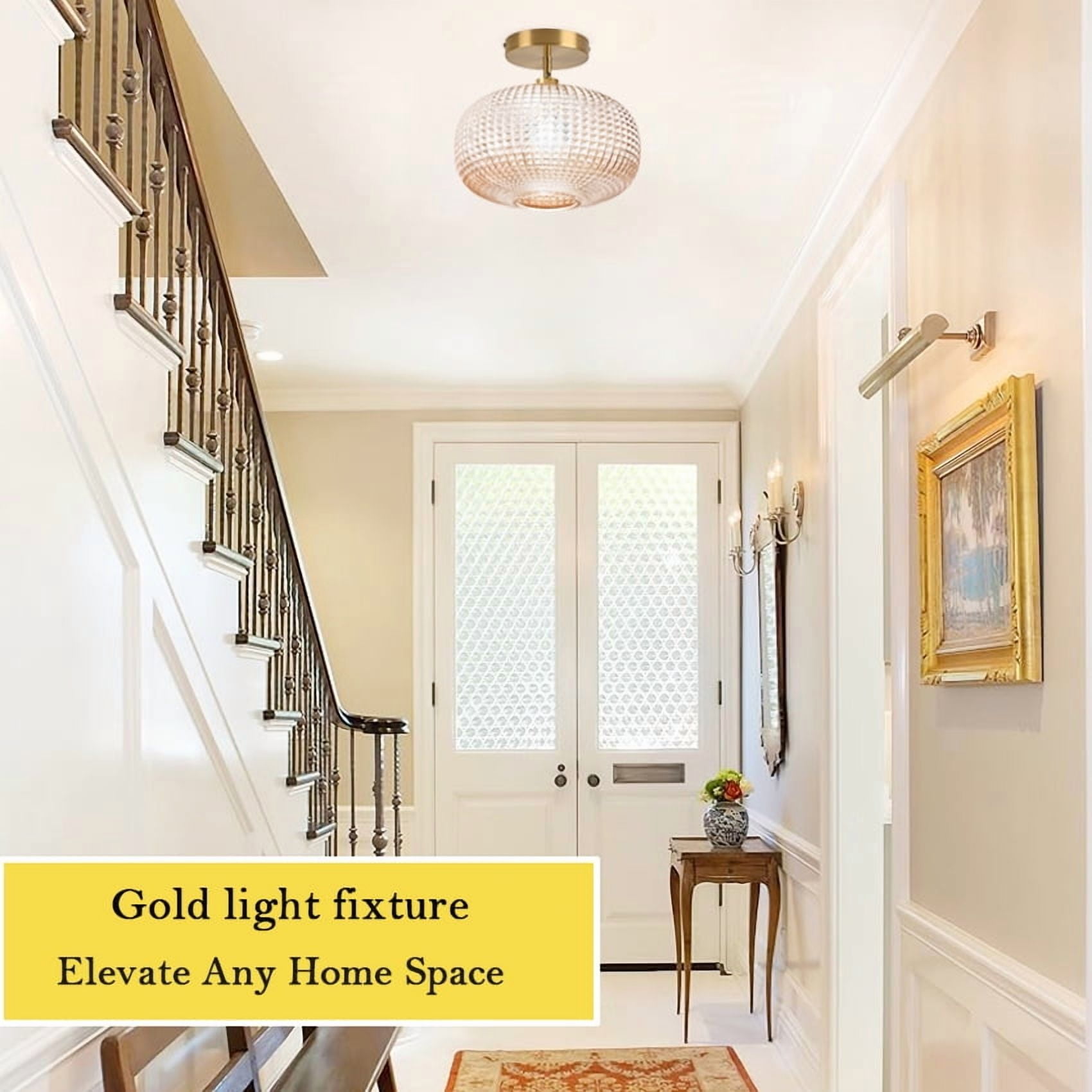 Jolydoly Semi Flush Mount Ceiling Light, Vintage Amber Glass Fixture for Hallway and Kitchen (9.84 in) fj967