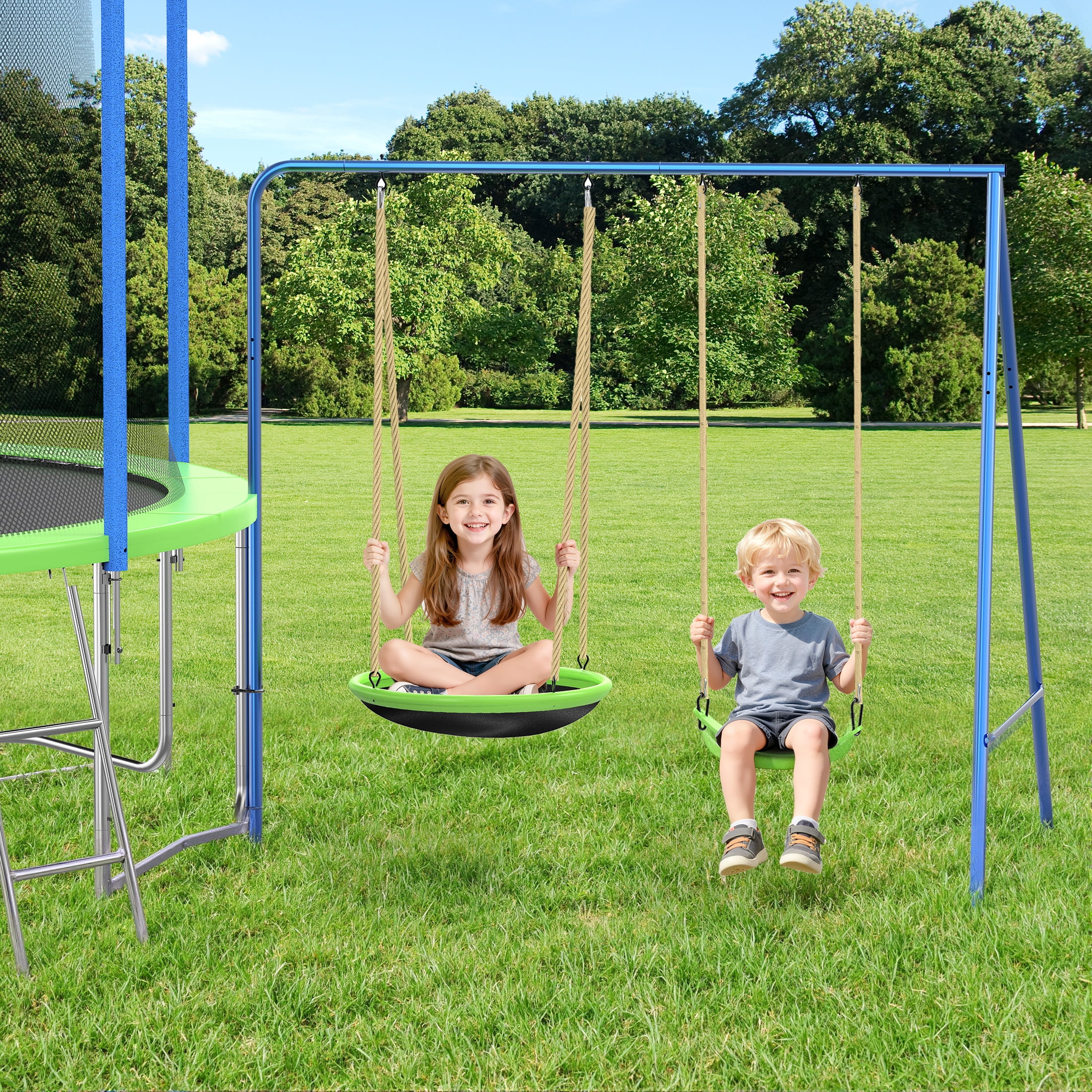 Segmart 12 ft Recreational Trampoline with Slide, Swing, Basketball Hoop, and Safety Net (Green, 12 ft) 7yjpy