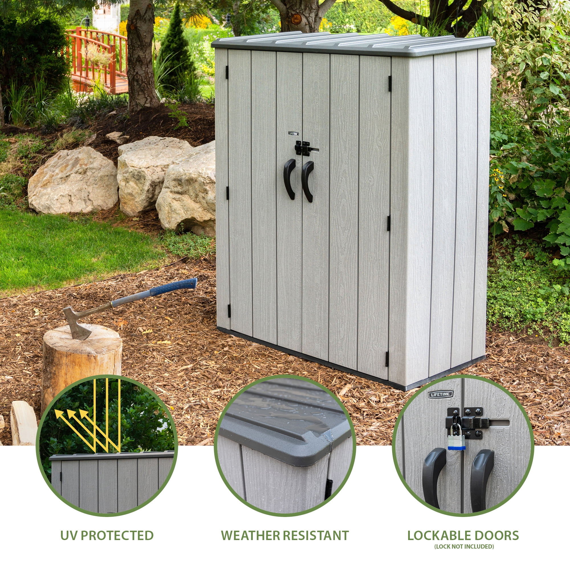 Lifetime Vertical Outdoor Storage Shed, Weather-Resistant Polyethylene Garden Organizer (Gray, 53 cubic feet) s1c6d