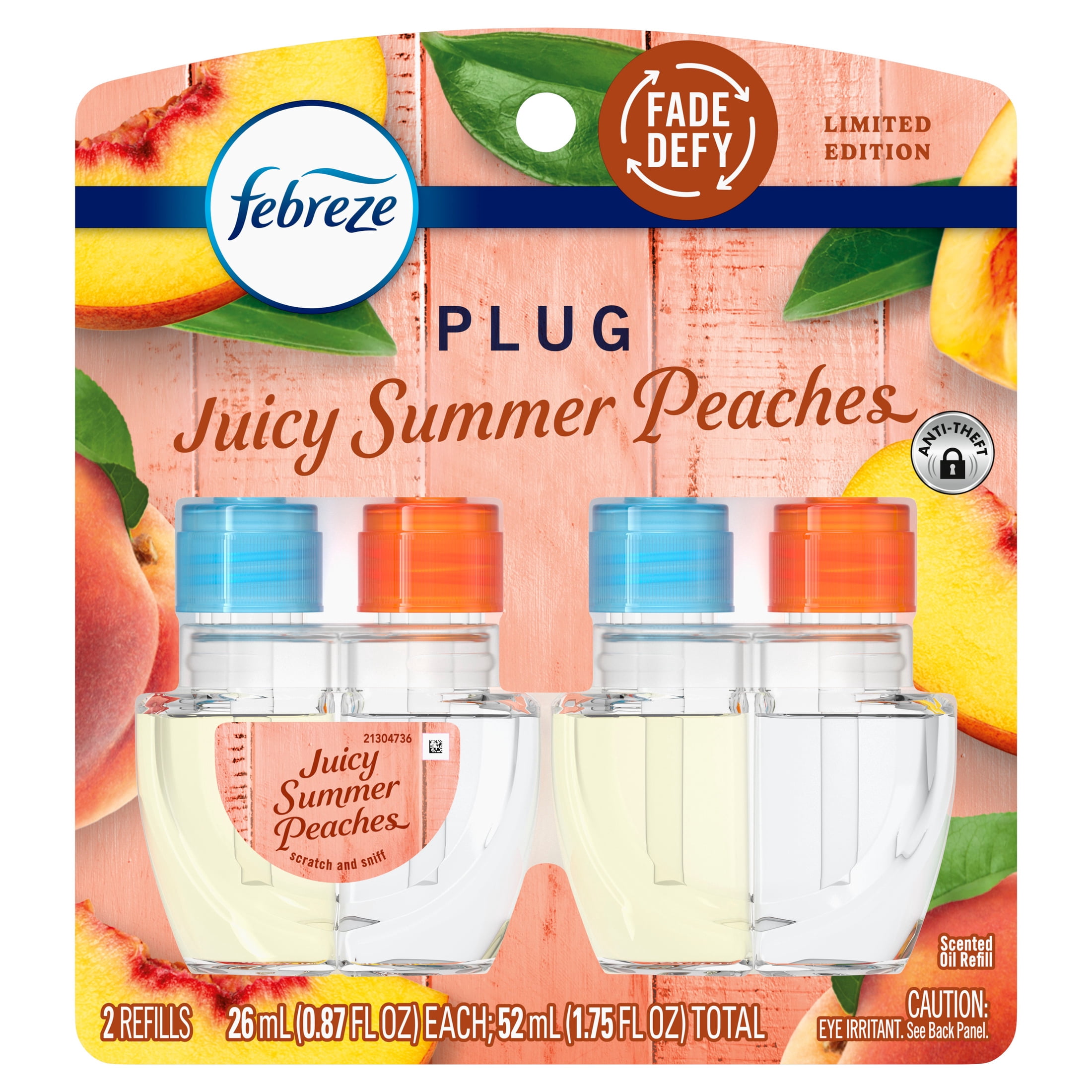 Febreze Fade Defy PLUG Air Freshener Scented Oil Refill, Juicy Peaches (2 Count) dzk2p