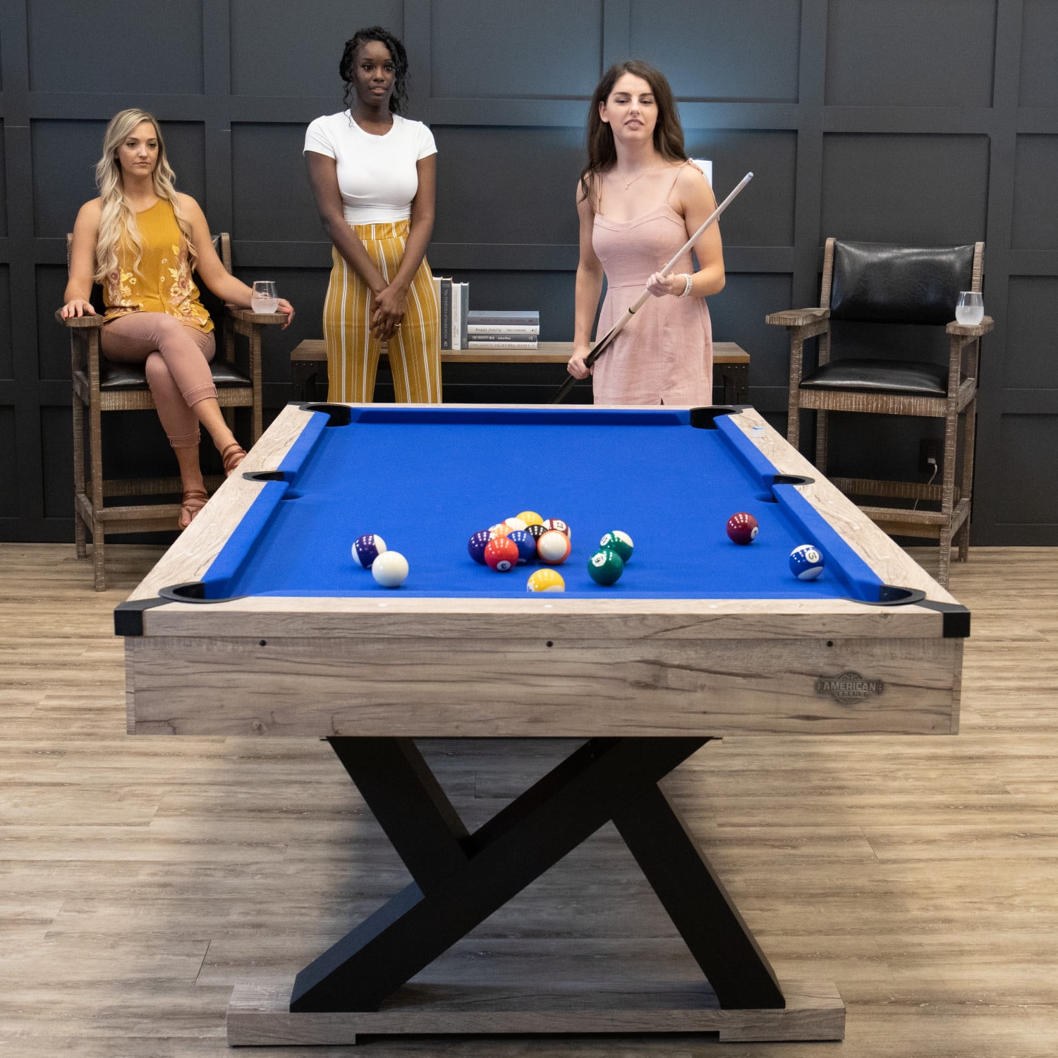 American Legend Kirkwood 84 in Billiard Table with Rustic Blond Finish and Royal Blue Cloth (84 in) kfsxd