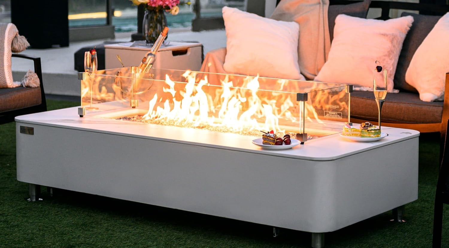 AMS FIREPLACE Rectangular Fire Pit Wind Guard for Elementi and Modeno Tables (Clear, 44.3 in x 14 in) edcr7
