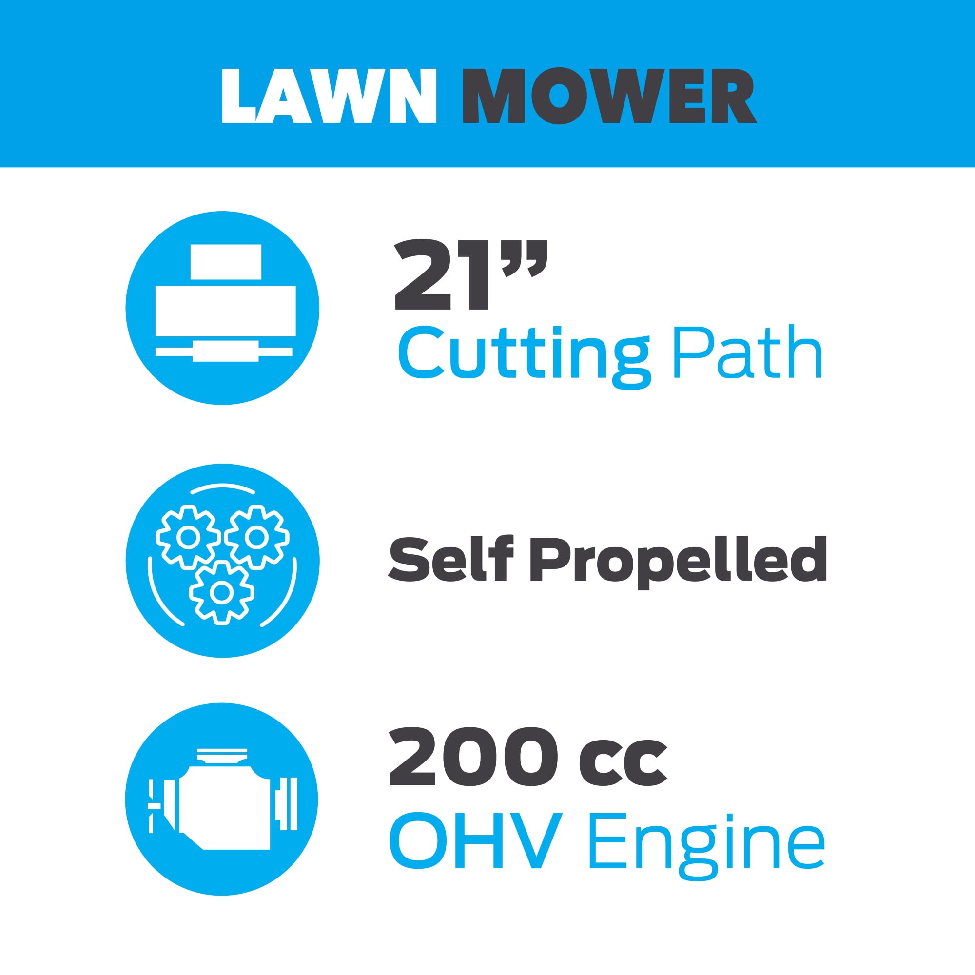 Pulsar Self-Propelled Gas Lawn Mower, 200cc 4-Stroke Engine, 3-in-1 Cutting System (White, 21 in) 8198v