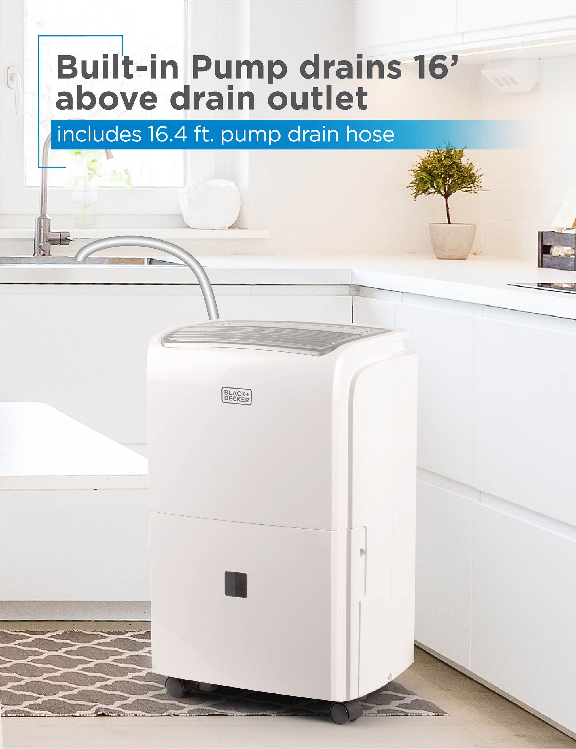 BLACK+DECKER 50 Pint Whole House Dehumidifier with Built-in Pump for 4500 Sq Ft Spaces (White) e4j3j
