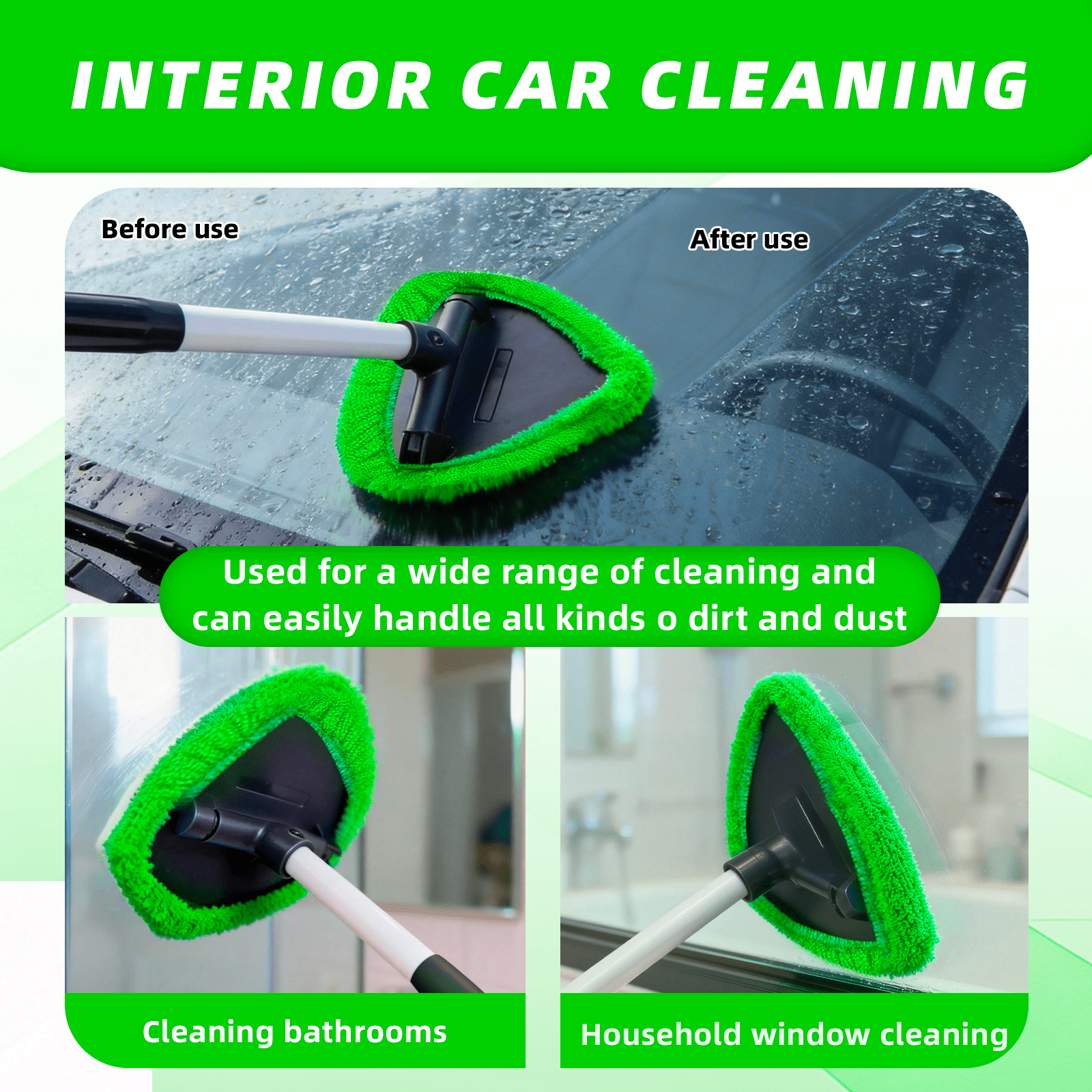 Swartisfad Windshield Cleaning Tool with Extendable Handle and 3 Microfiber Pads (Green, 1 Kit) p7a74