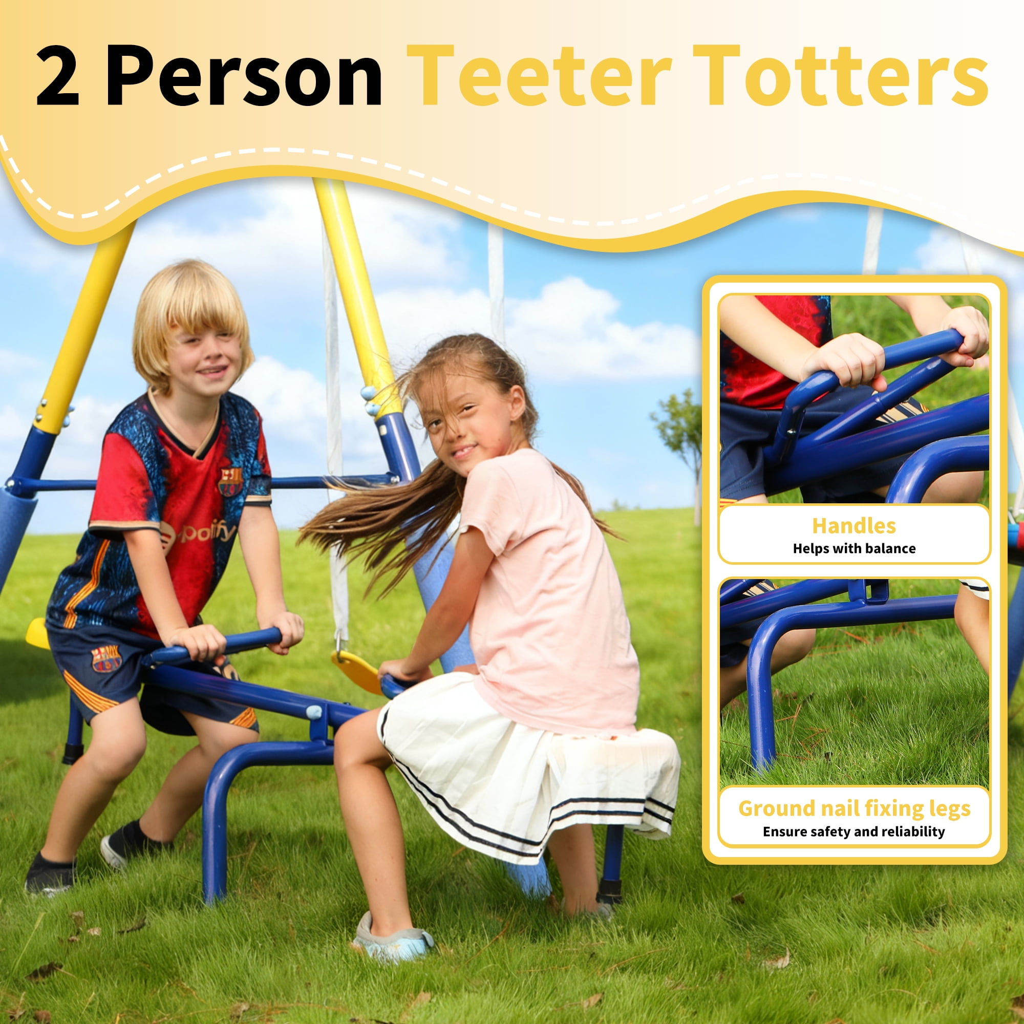 Fashionsport Outfitters Heavy-Duty Metal Swing Set for Backyard (Yellow, 700 lb Capacity) kwxke