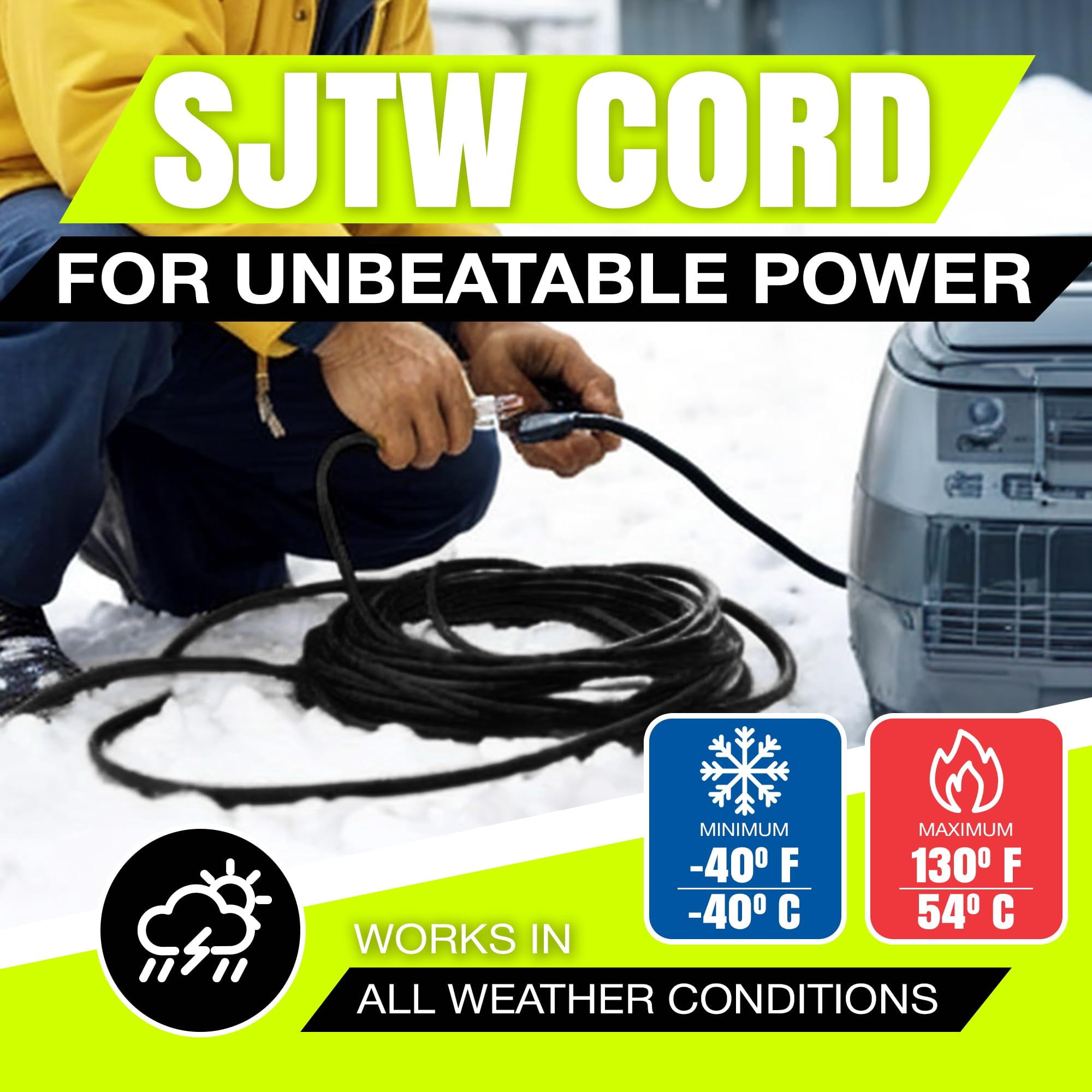 LifeSupplyUSA Heavy-Duty Waterproof Power Extension Cord (Black, 100 ft) j5q1d