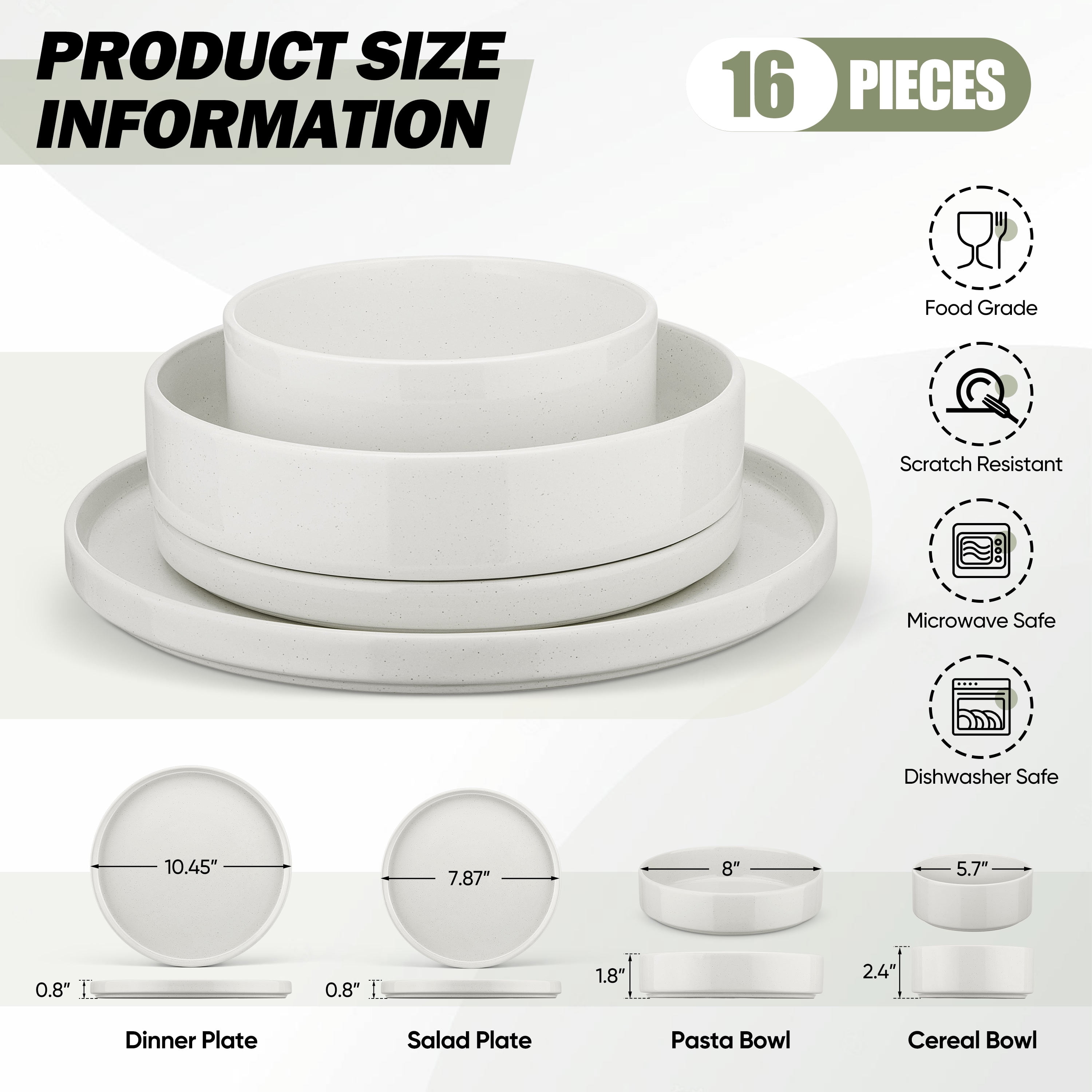 Vesteel 16-Piece Stoneware Dinnerware Set, Speckled Kitchen Dishes for 4 (Off-white, 16 Pieces) 4rt86