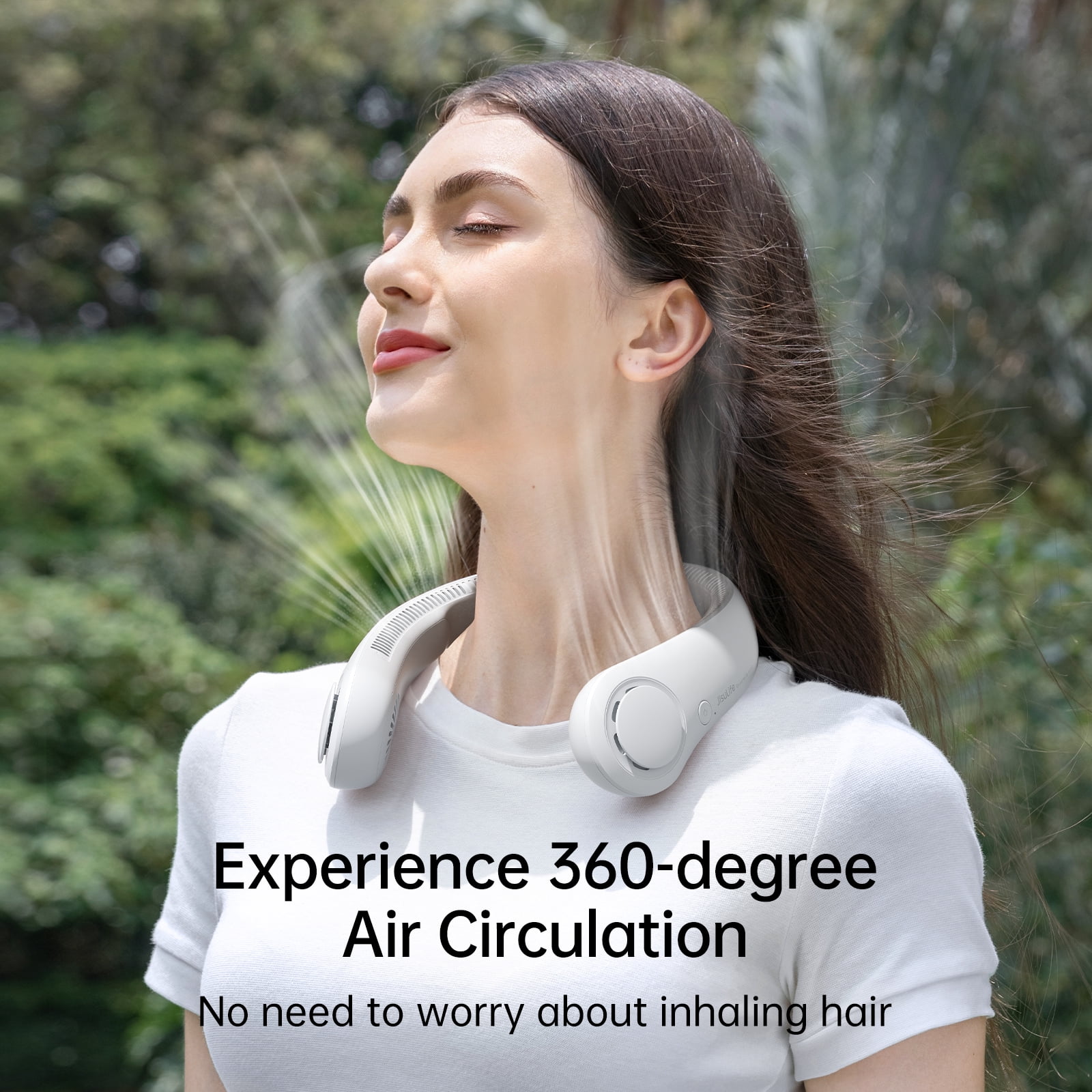 JISULIFE Portable Neck Fan, Rechargeable Wearable Cooling Fan, Bladeless Hands-Free Design, 5 Speeds, Lightweight (White, 9.1 oz) hhgfa
