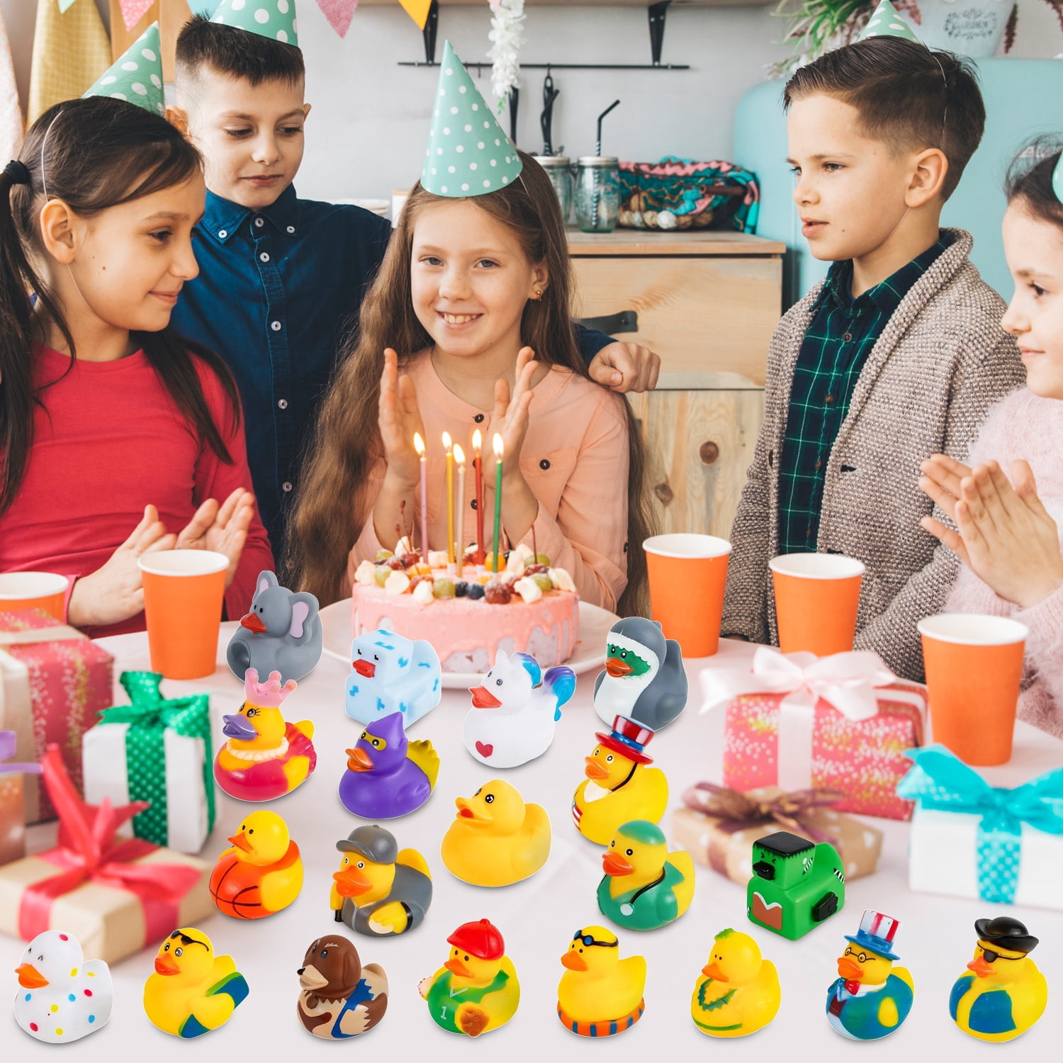 Rirool Assorted Rubber Ducks for Kids Bath Toys, Floating Mini Duckies for Party Favors (Multicolor, 20 Pack) w8gg3