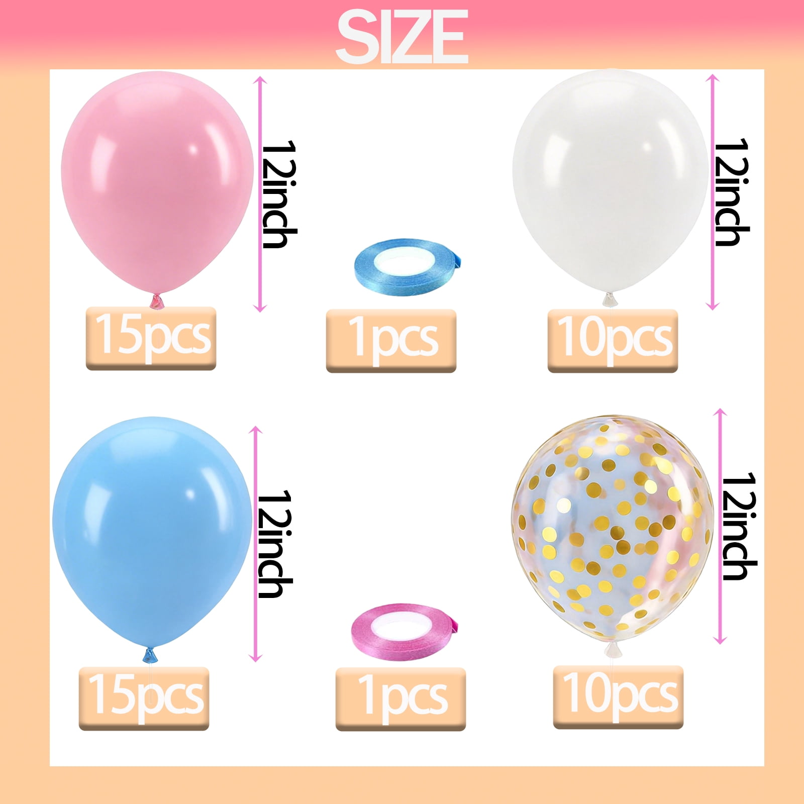 Qiameng Pastel Balloon Arch Kit for Gender Reveal and Birthday Party Decorations (Pink, Blue, White, 50 Pack, 12 in) 8wiwo