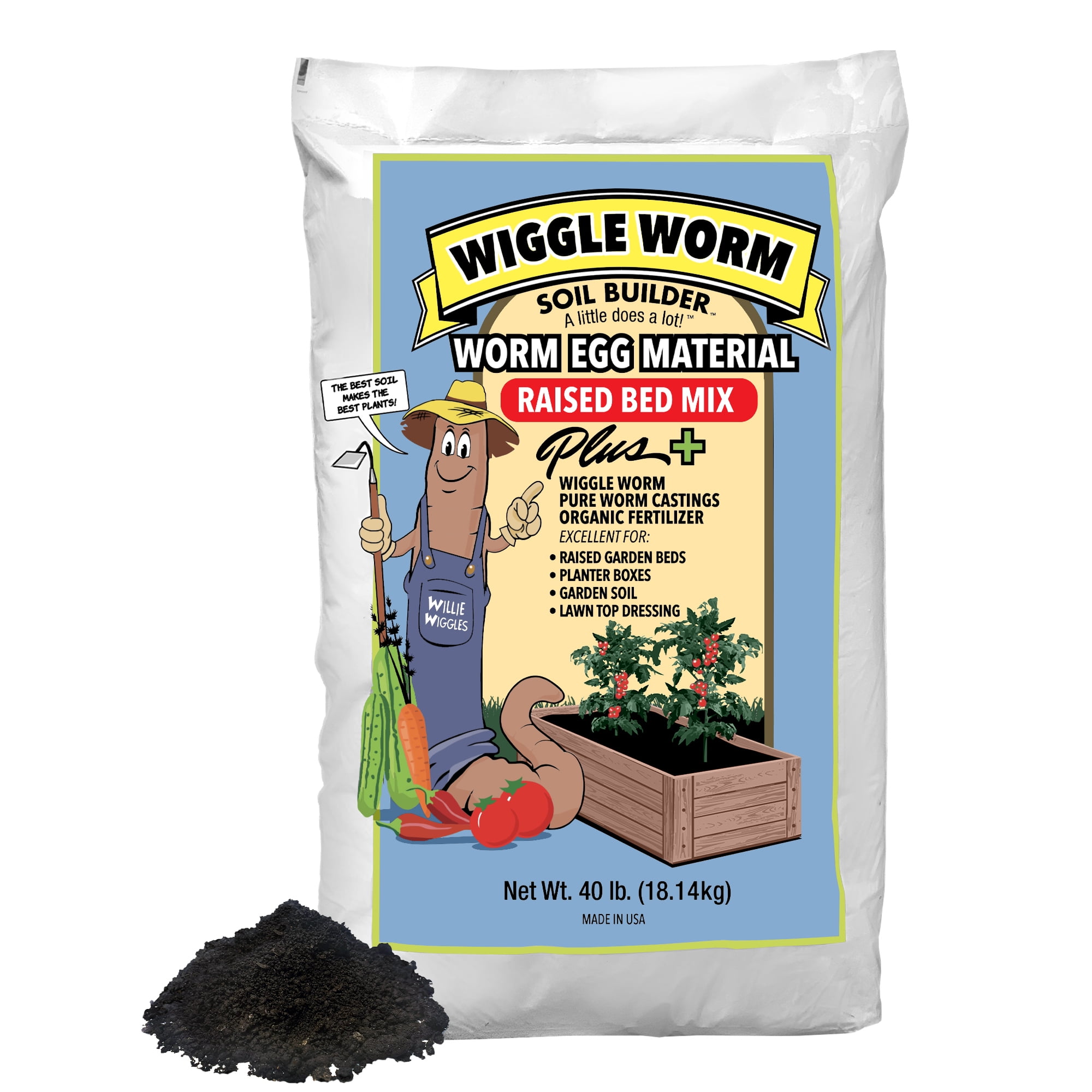 Wiggle Worm Raised Bed Mix Organic Soil and Fertilizer for Container Gardening (40 lb) 6rmr7