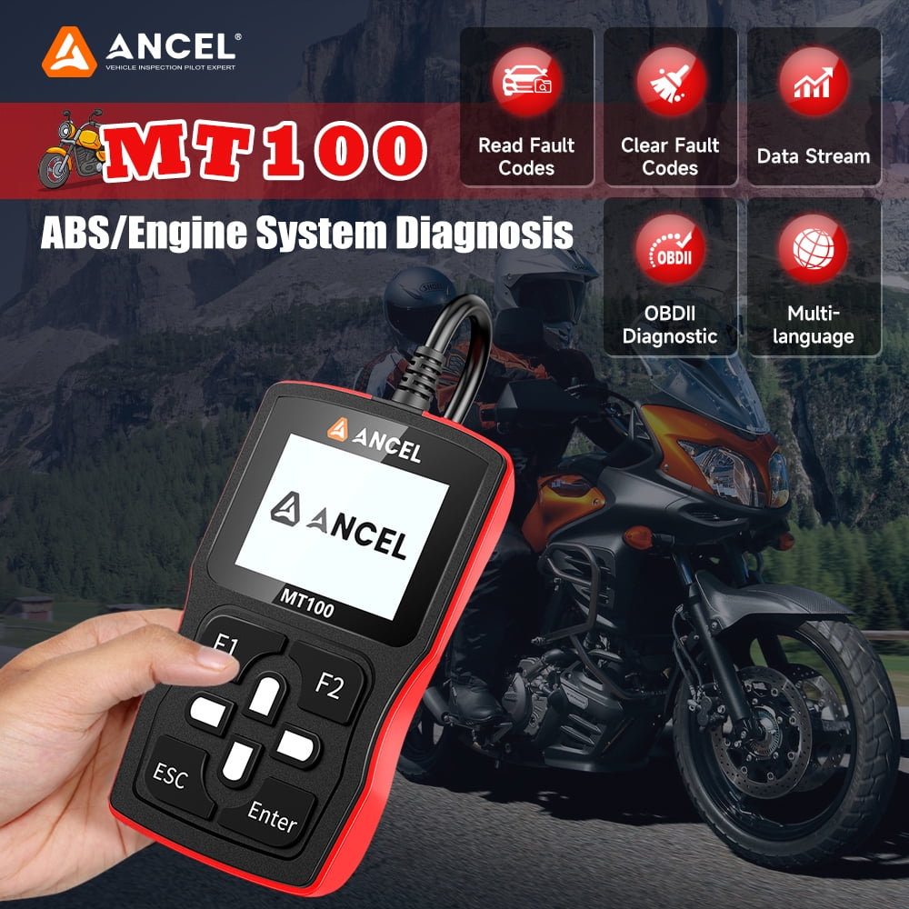 ANCEL MT100 Motorcycle Diagnostic Scan Tool OBD2 Code Reader (Clear, 1 Pack) q32gt