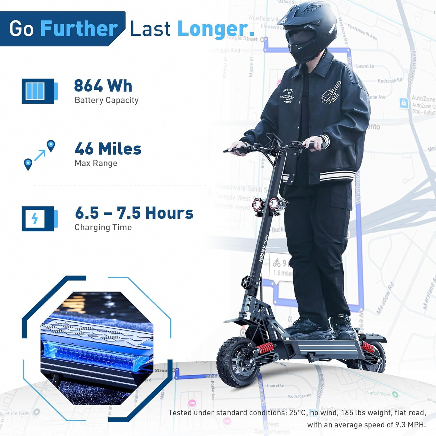 Hiboy Titan Electric Scooter, 1000W Motor, 25 MPH, 46-Mile Range, Dual Suspension, Hydraulic Brakes (Black, 300 lb Capacity) 7ft1q