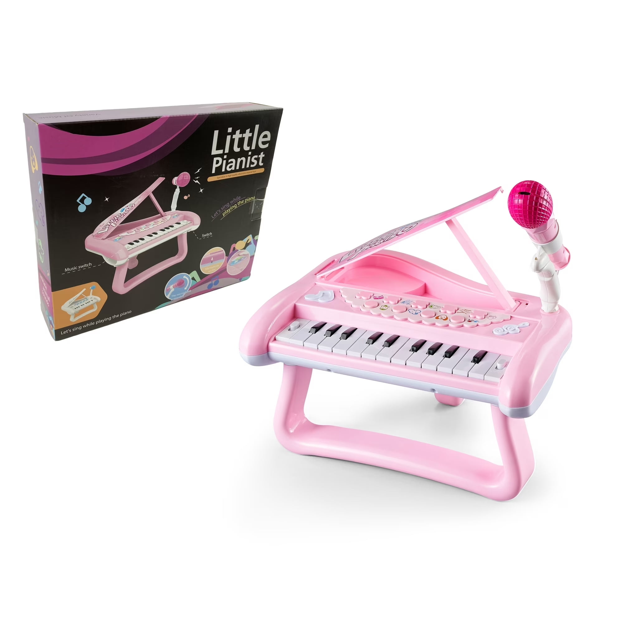Tepear Musical Keyboard Piano Toy for Toddlers, 22-Key Educational Instrument with Microphone (Pink, 15 in x 8 in) 61jsc