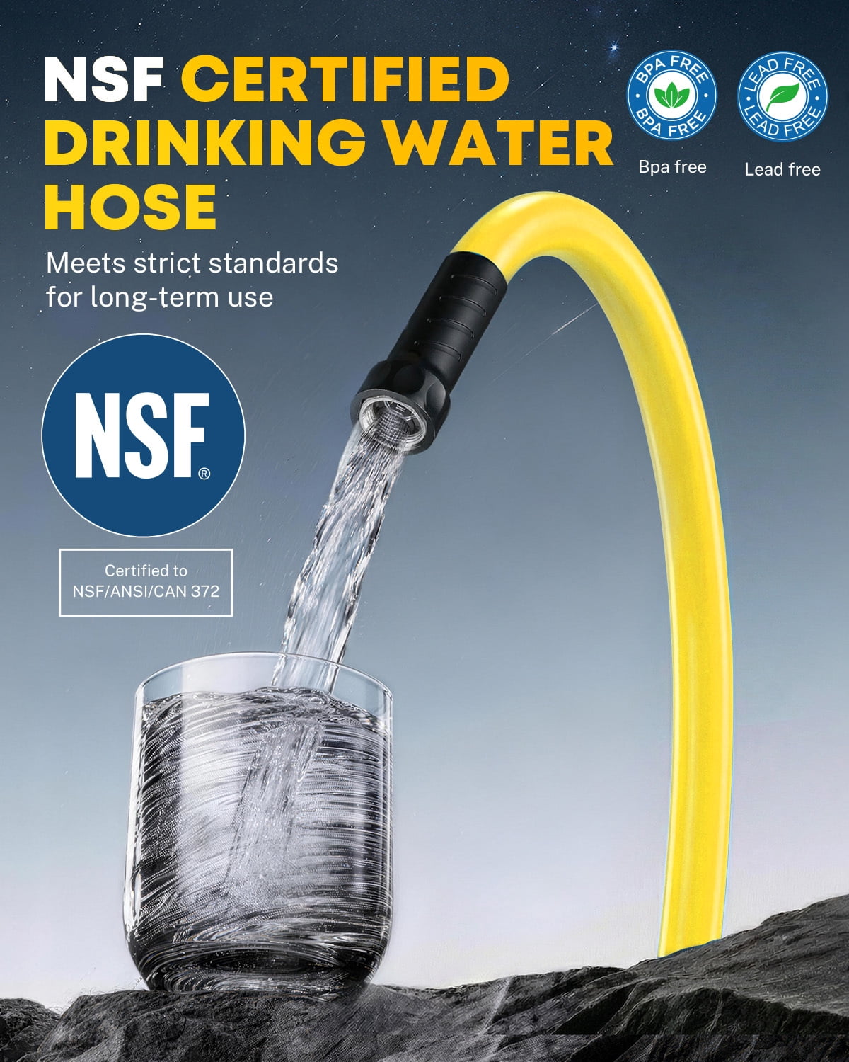 Kohree 50FT RV Water Hose, NSF Certified Drinking Water Safe, Heavy-Duty Flexible Garden Hose with Storage Bag (Yellow, 50 ft) 11j26