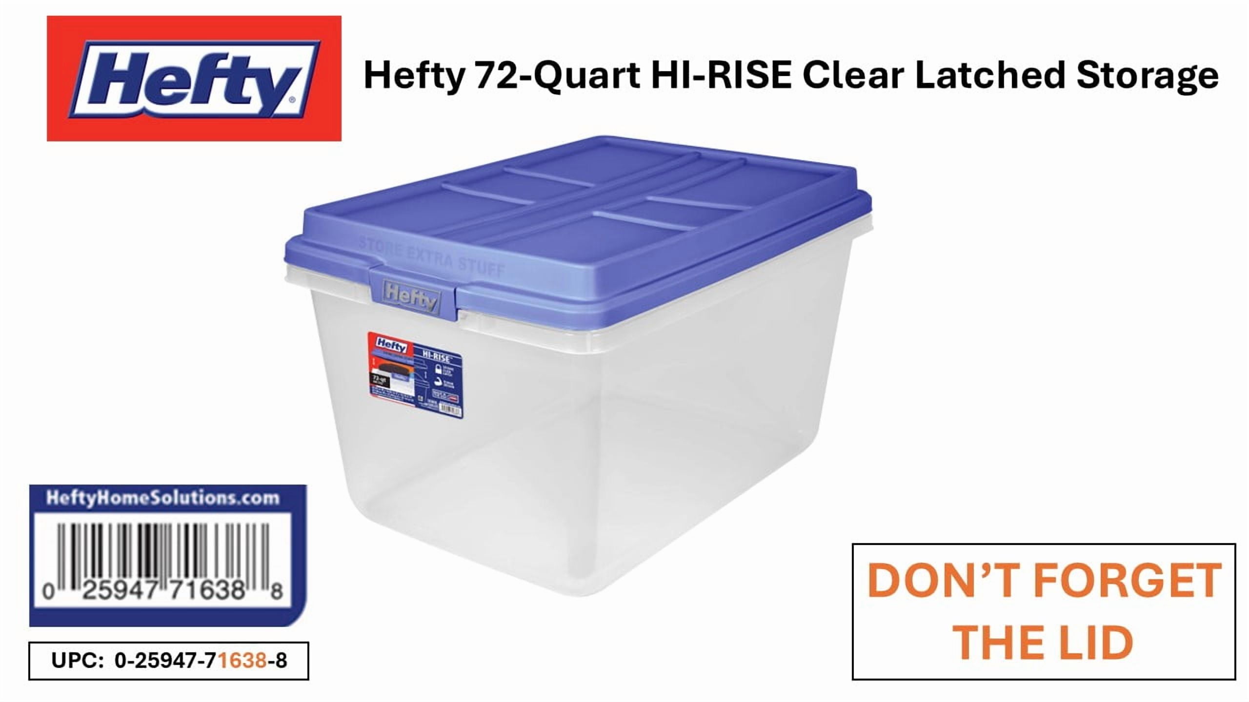 Hefty HI-RISE Large Latching Storage Bin with Secure Lid (Clear, 72 Quart) 7p4w7