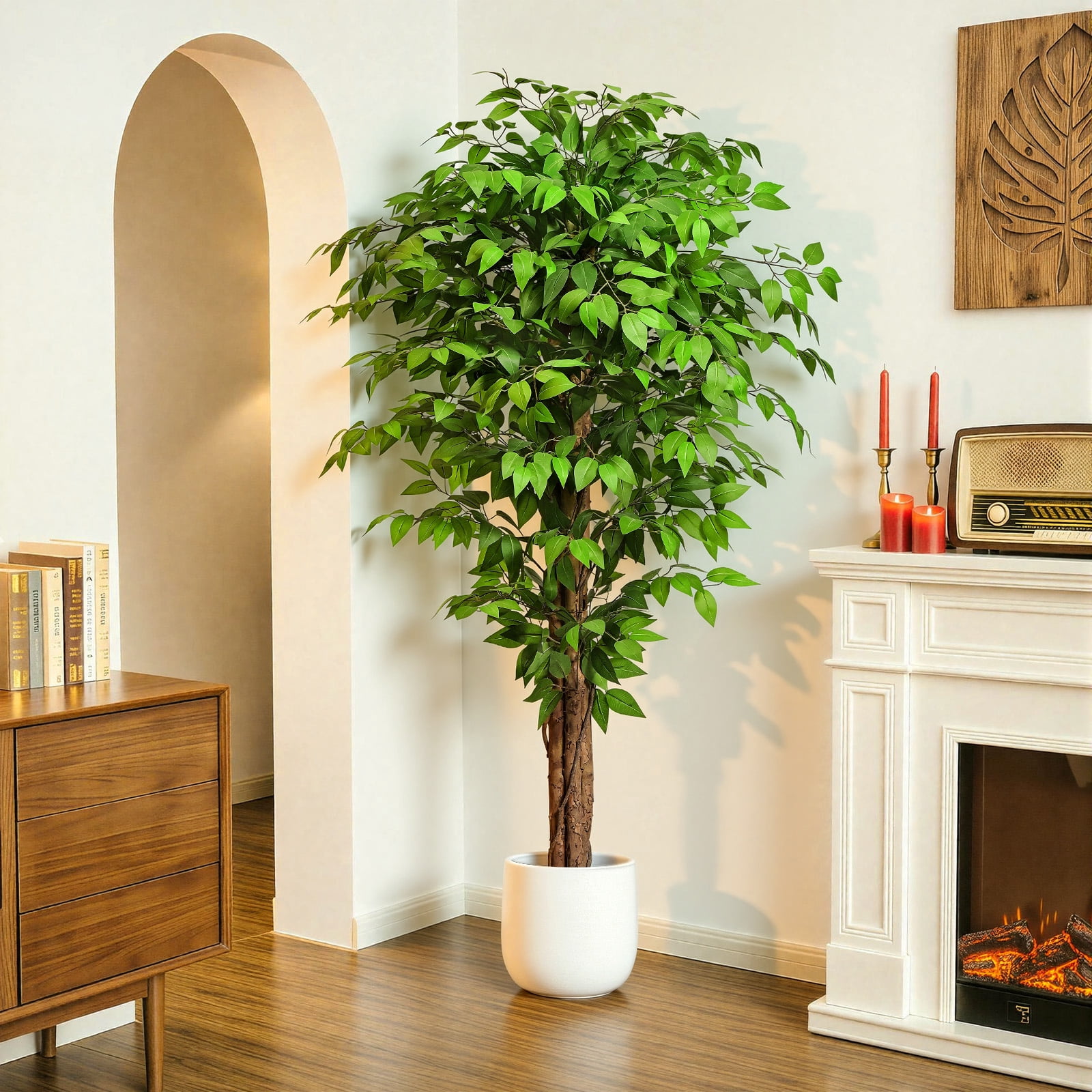 Keeplush Artificial Ficus Tree, Realistic Silk Faux Plant for Indoor and Outdoor Decor (Green, 6 ft) gztq8