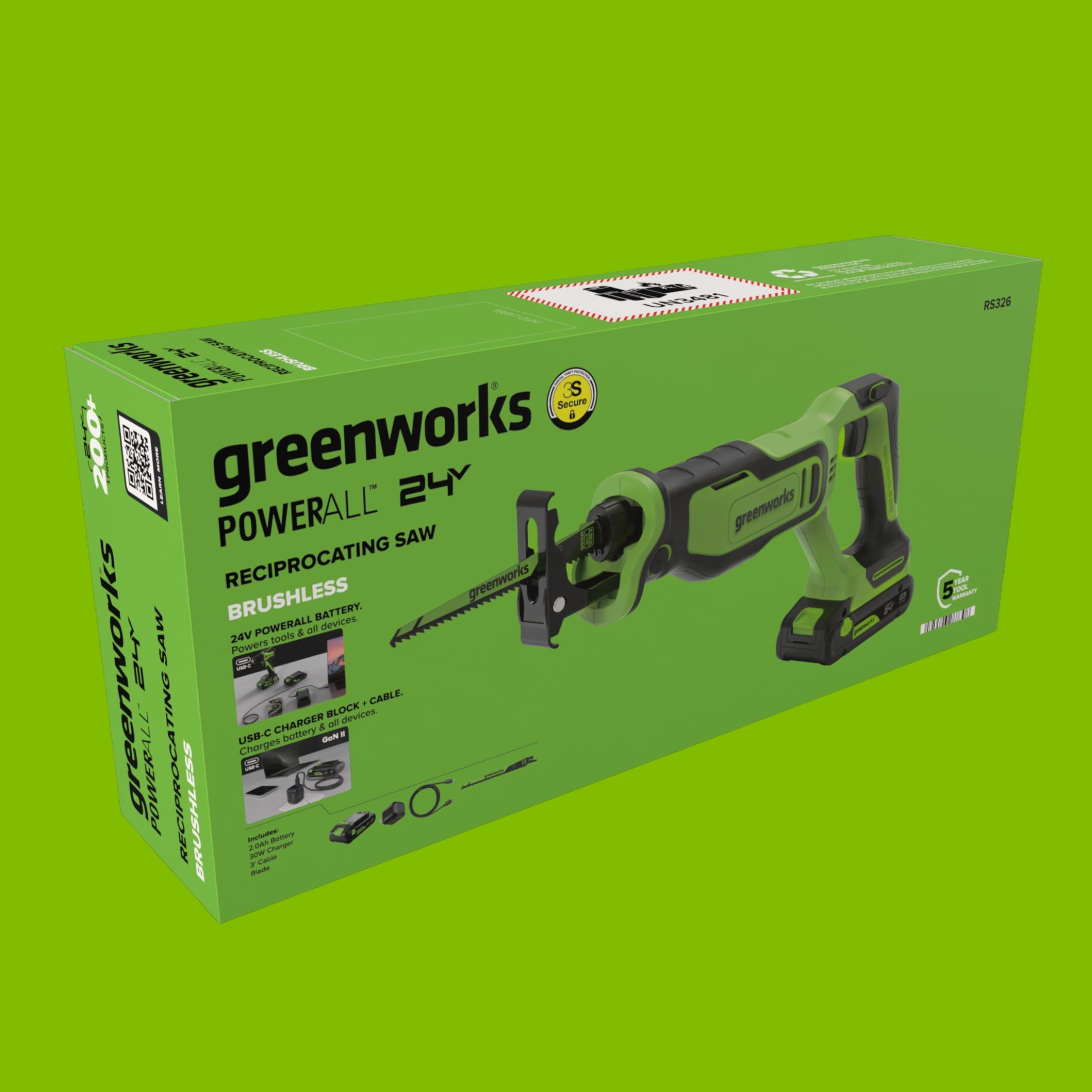 Greenworks PowerAll 24V Brushless Reciprocating Saw Kit with 2Ah Battery and 30W Charger (1 in Stroke Length) jjsok