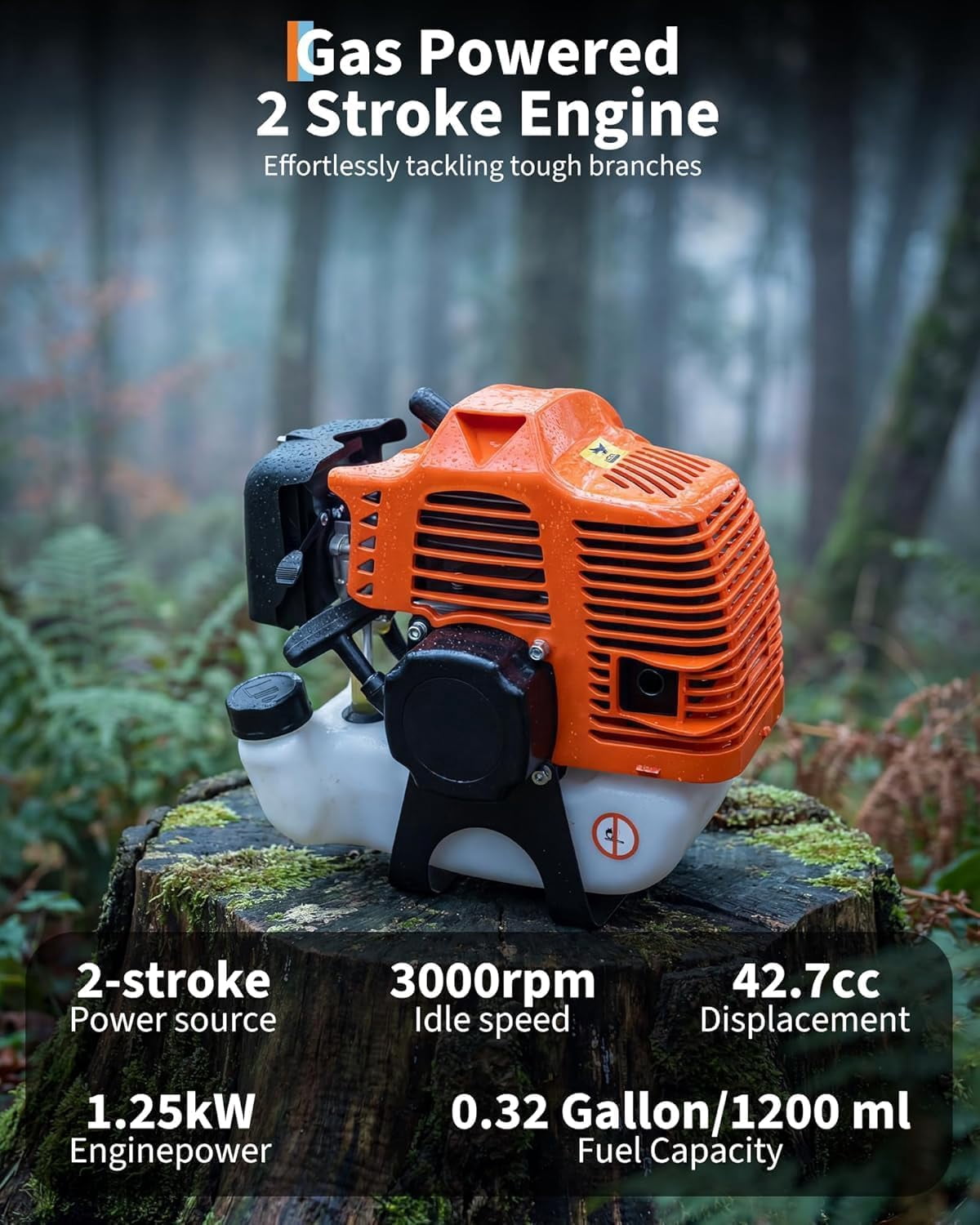 Boupower Gas Powered Pole Saw for Tree Trimming (Orange, 6.9 ft to 9.5 ft) yq3uz