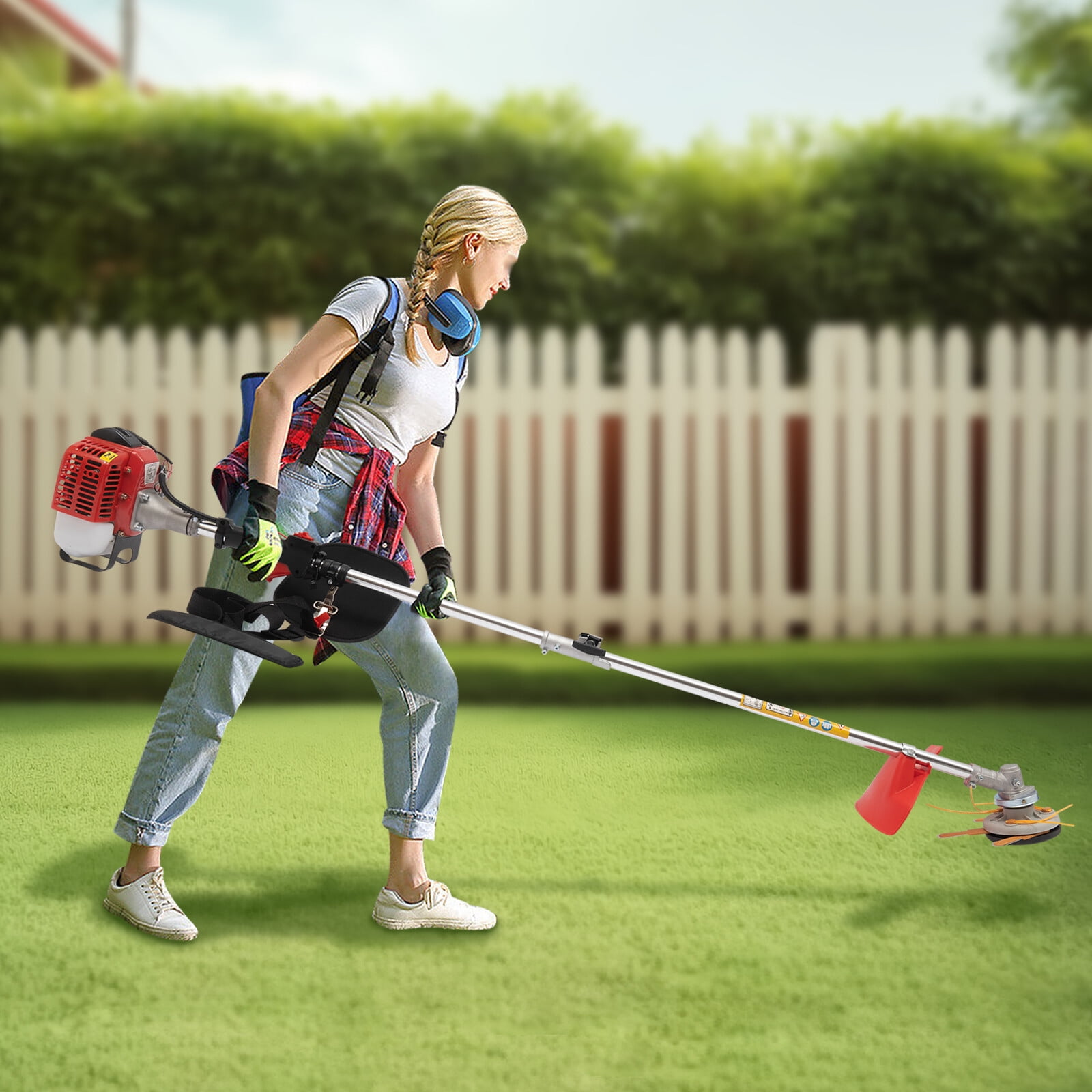 Generic 26CC Gas Powered Weed Wacker Trimmer with Dual Blade Heads (Red, 26CC) bx906