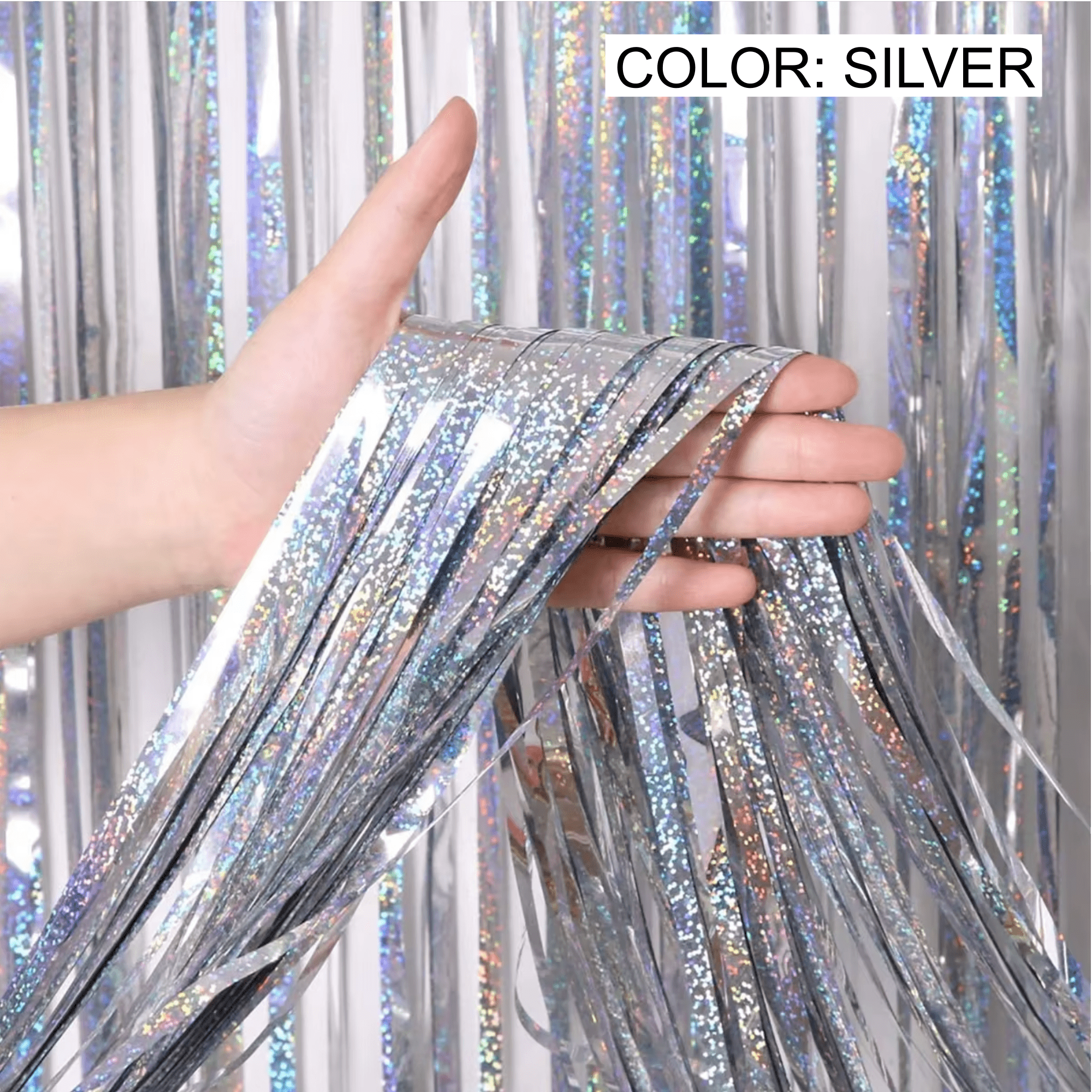 ECC Party Supply Silver Foil Fringe Door Curtain Backdrop (2 Pack, 8 ft x 3 ft) fuuhb