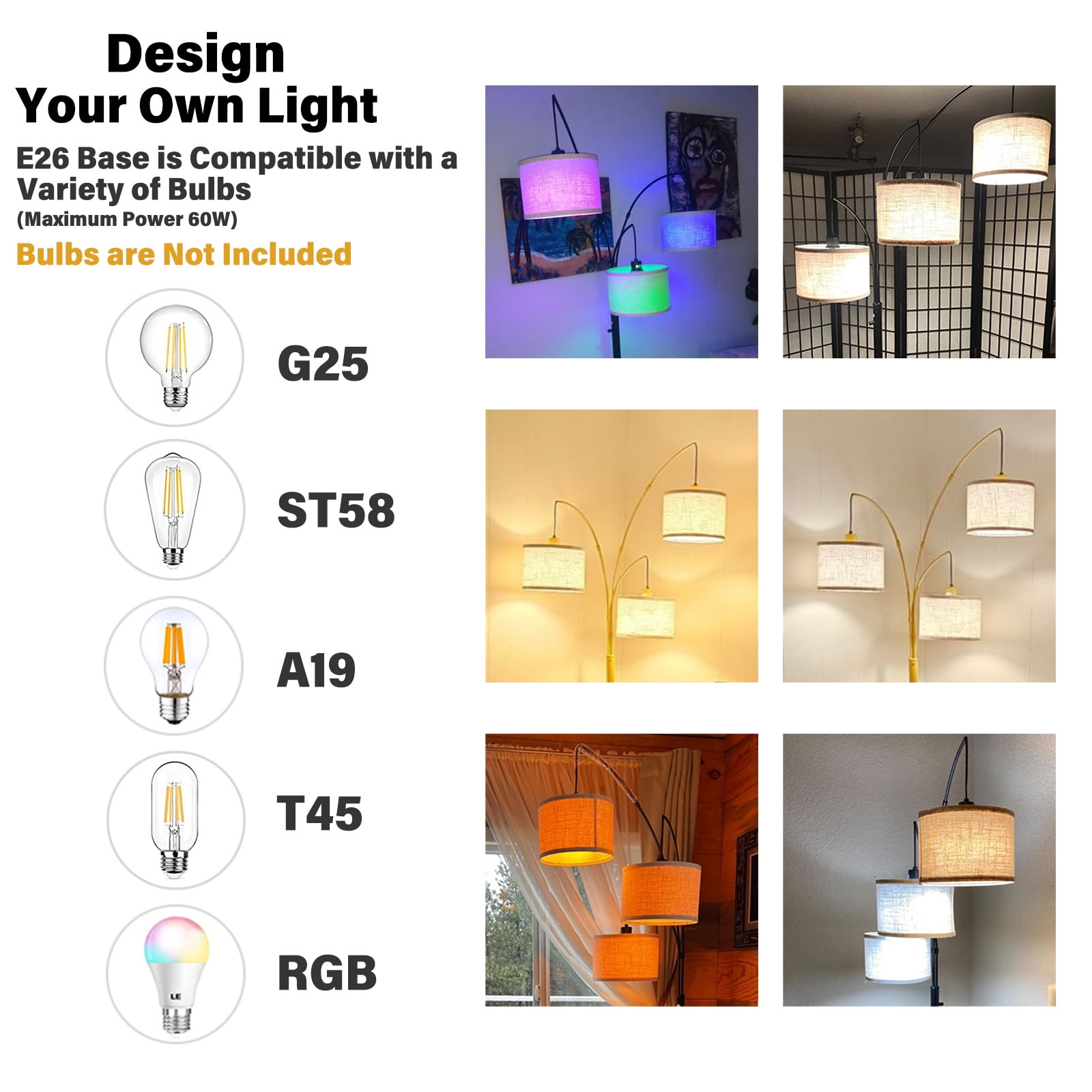 SUNMORY 3-Light Arc Floor Lamp, Modern Standing Tree Lamp with Hanging Drum Shades and Heavy Base (Black, 78 in) lv86l