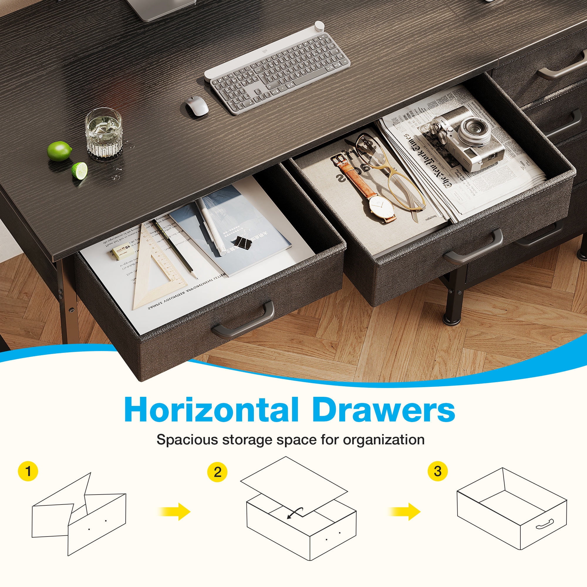 Casacomoda Home Office Desk with 6 Drawers, Modern Computer Desk for Small Spaces (Black, 40 in) 7foyz