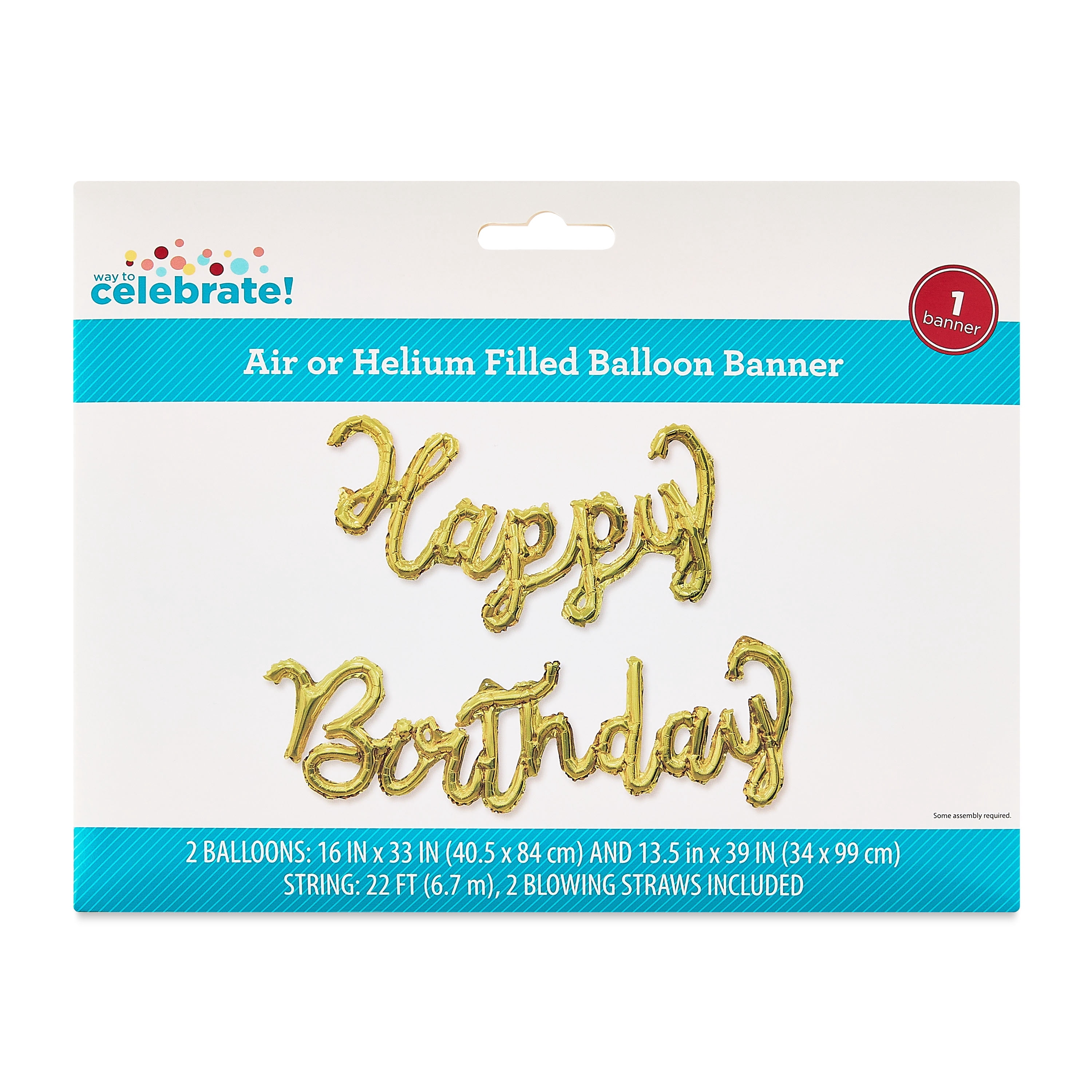 Way To Celebrate Gold Foil Happy Birthday Balloon Banner (Gold, 5 Pieces) 6ifgq