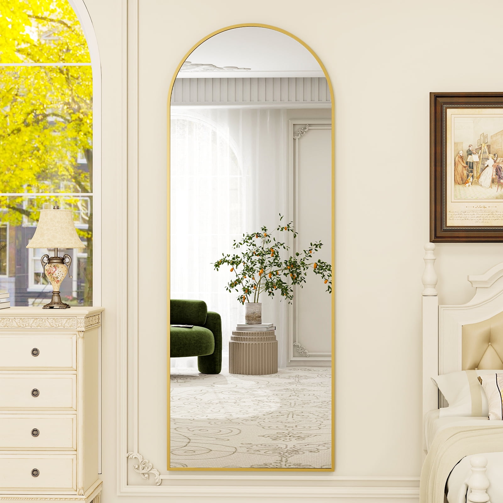 BEAUTYPEAK Arched Full Length Floor Mirror, Shatter-Proof Standing Body Mirror (Gold, 64 in x 21 in) jdpth