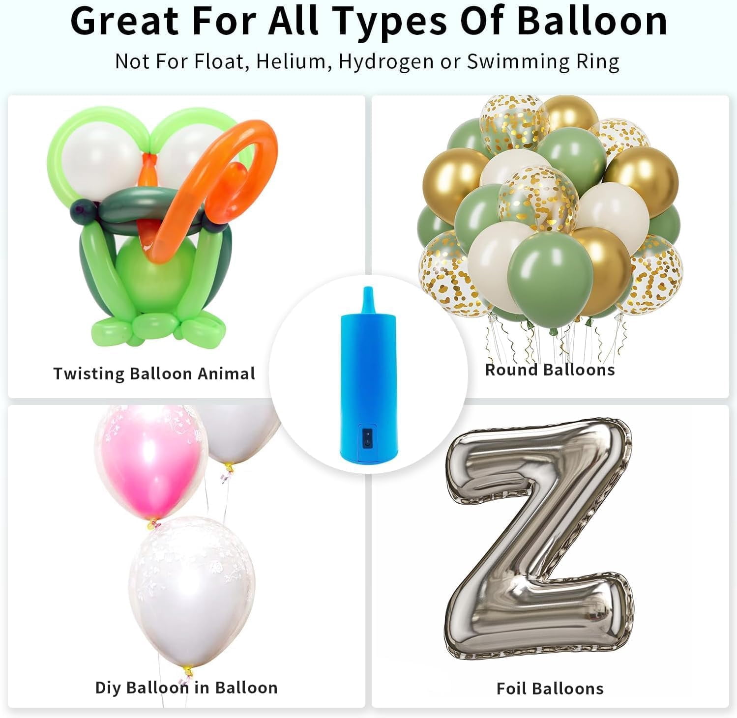 B-Qtech Electric Balloon Pump, Dual Nozzle Inflator for Party Decorations (Blue, 1.23 lb) vsfn7