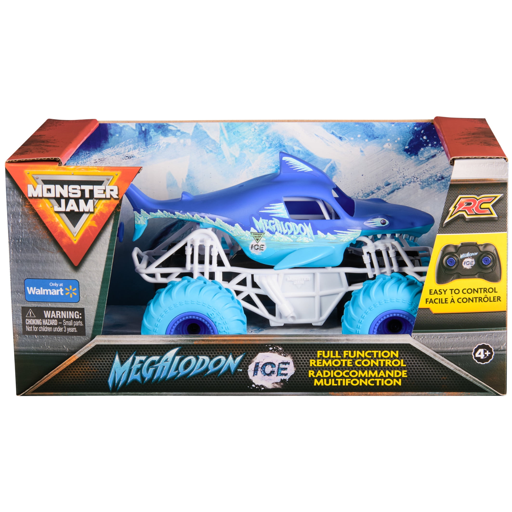 Monster Jam Megalodon Ice RC Monster Truck, Remote Control Off-Road Vehicle (Blue, 1:24 Scale) 3xwjs