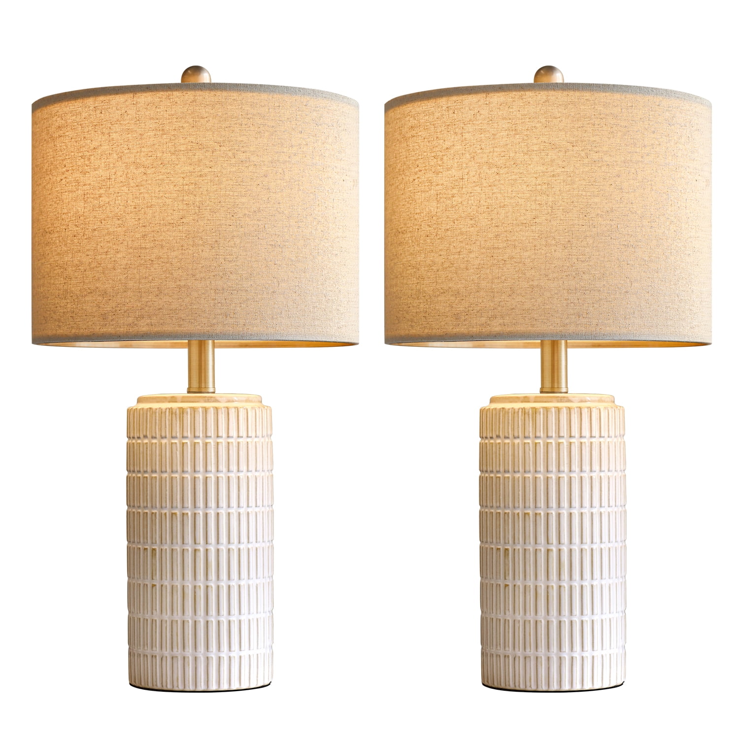 Oneach Ceramic Table Lamps Set of 2, Rustic Bedside Nightstand Lighting with Linen Shades (White, 23 in) 5a0kk