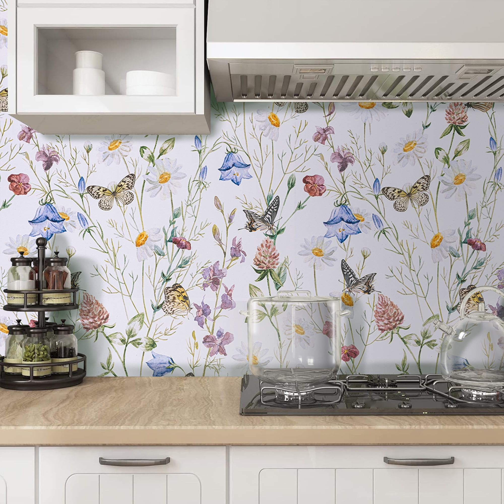 Abyssaly Floral Peel and Stick Wallpaper, Self-Adhesive Removable Vinyl Wall Decor for Home (White, 17.3 in x 393.7 in) kvbsw