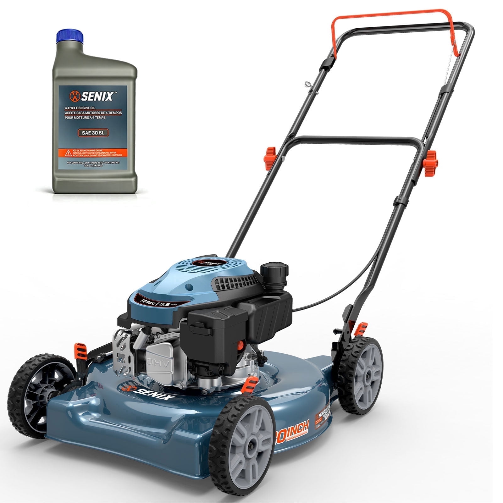 SENIX 20-Inch Gas Lawn Mower, 144cc 4-Stroke Engine Push Mower with Steel Deck (Blue, 20 in) i0r5y