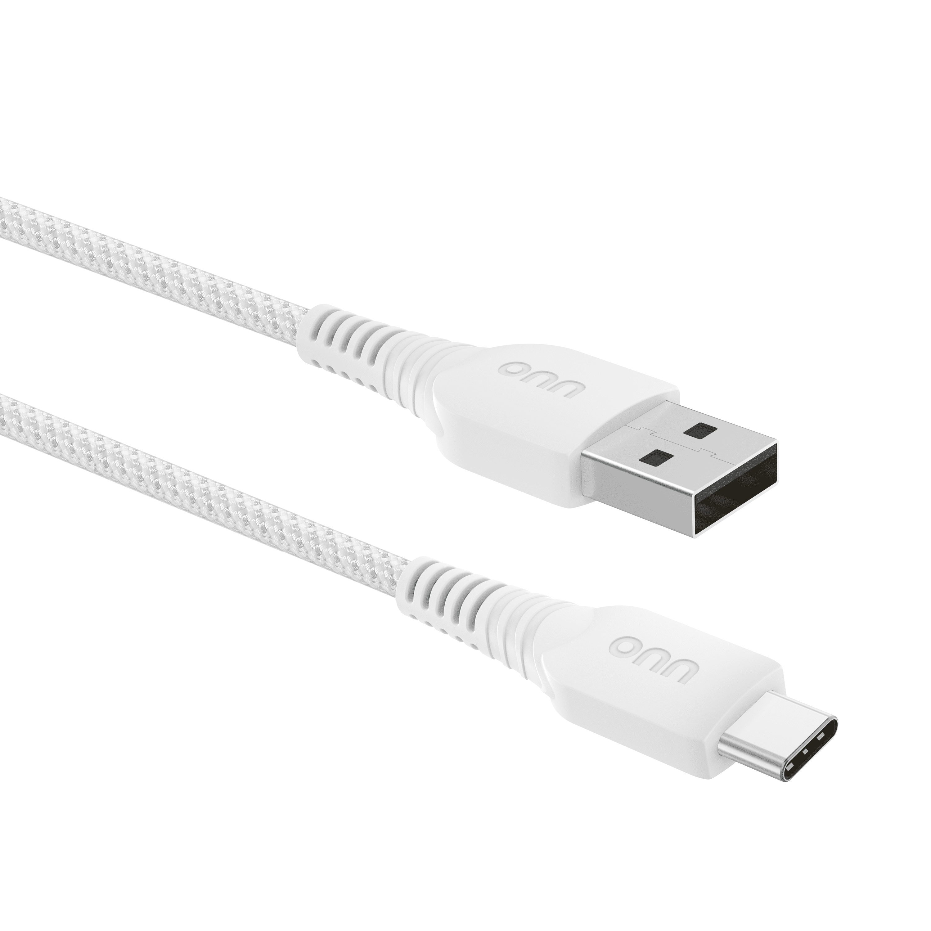 onn USB-C to USB-A Braided Charging Cable, High-Speed Data Sync and Durable Cord (White, 10 ft) t75sj
