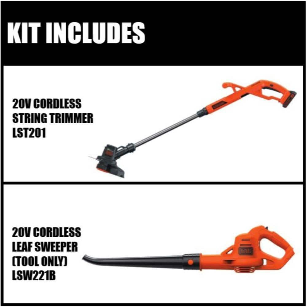 BLACK+DECKER Cordless String Trimmer and Leaf Blower Combo Kit (Black, 20V System) zlbnc