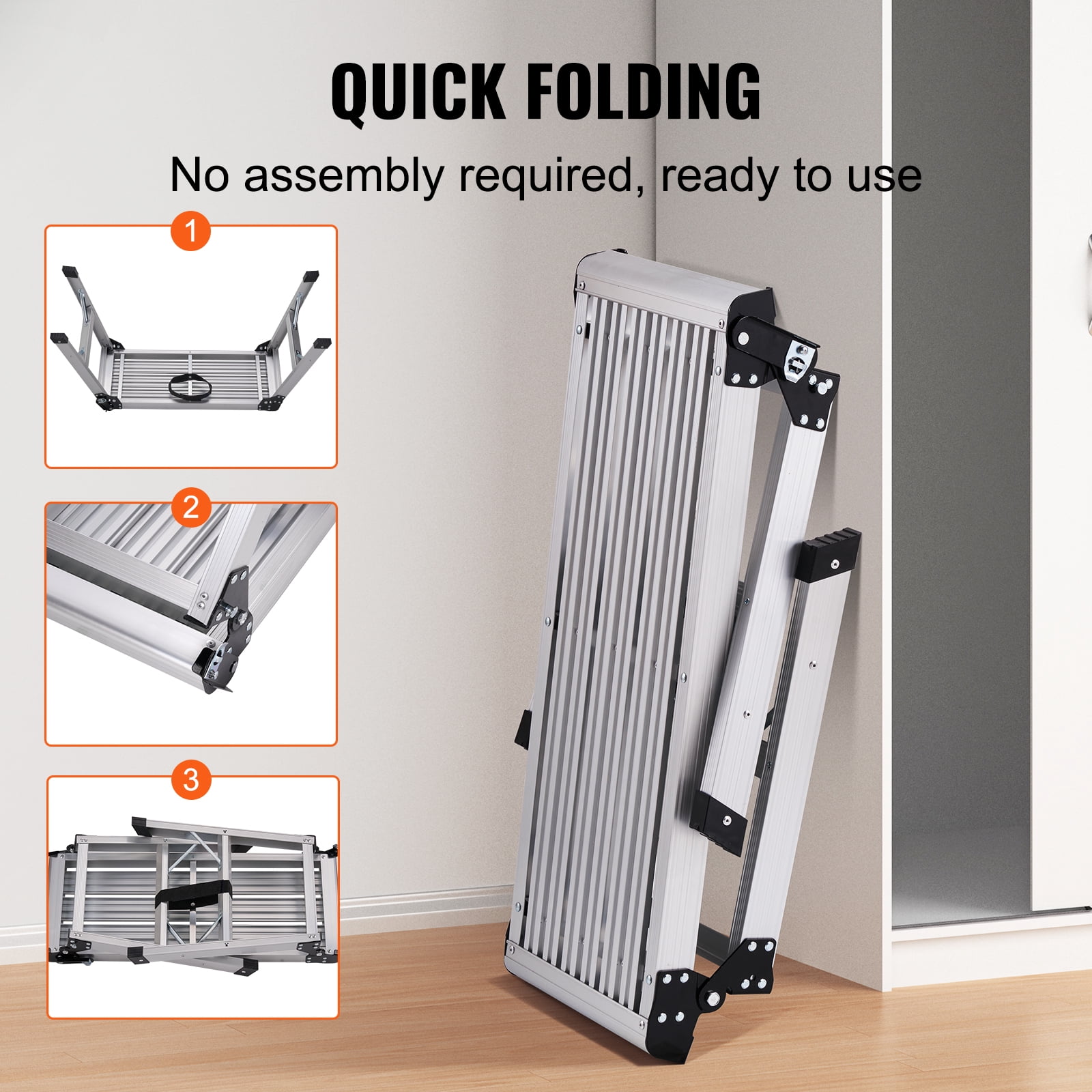 VEVOR Folding Work Platform, Aluminum Drywall Stool Ladder, Heavy-Duty Non-Slip Work Bench (Silver, 29.9 in x 11.8 in x 20 in) 829m9