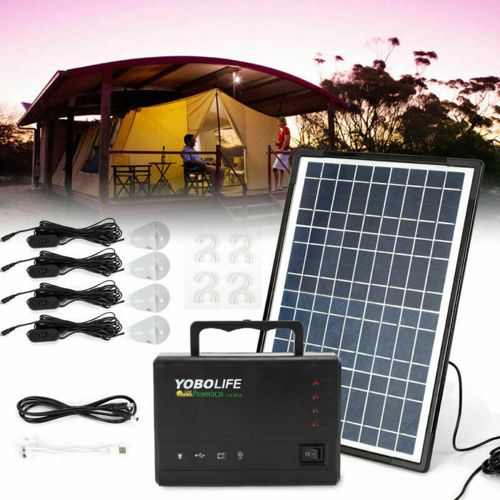 Generic Portable Solar Power Generator Kit with Battery Pack and 4 LED Bulbs (1 Kit) chczt