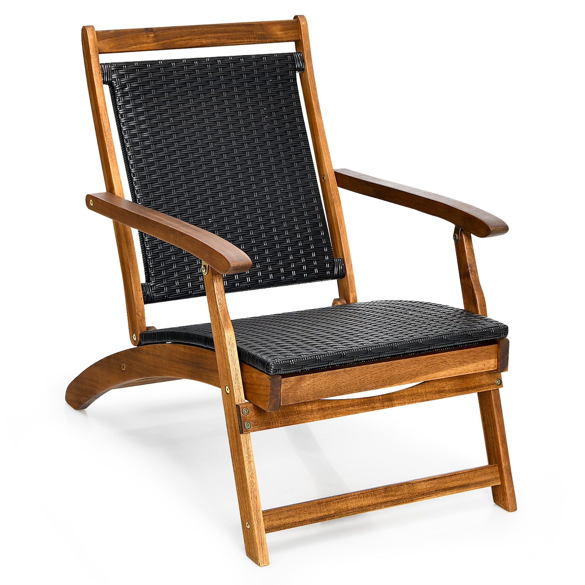 Costway 2-Piece Patio Folding Rattan Lounge Chair Set with Retractable Footrest (Brown, 24 in x 51.5 in x 32.5 in) motay