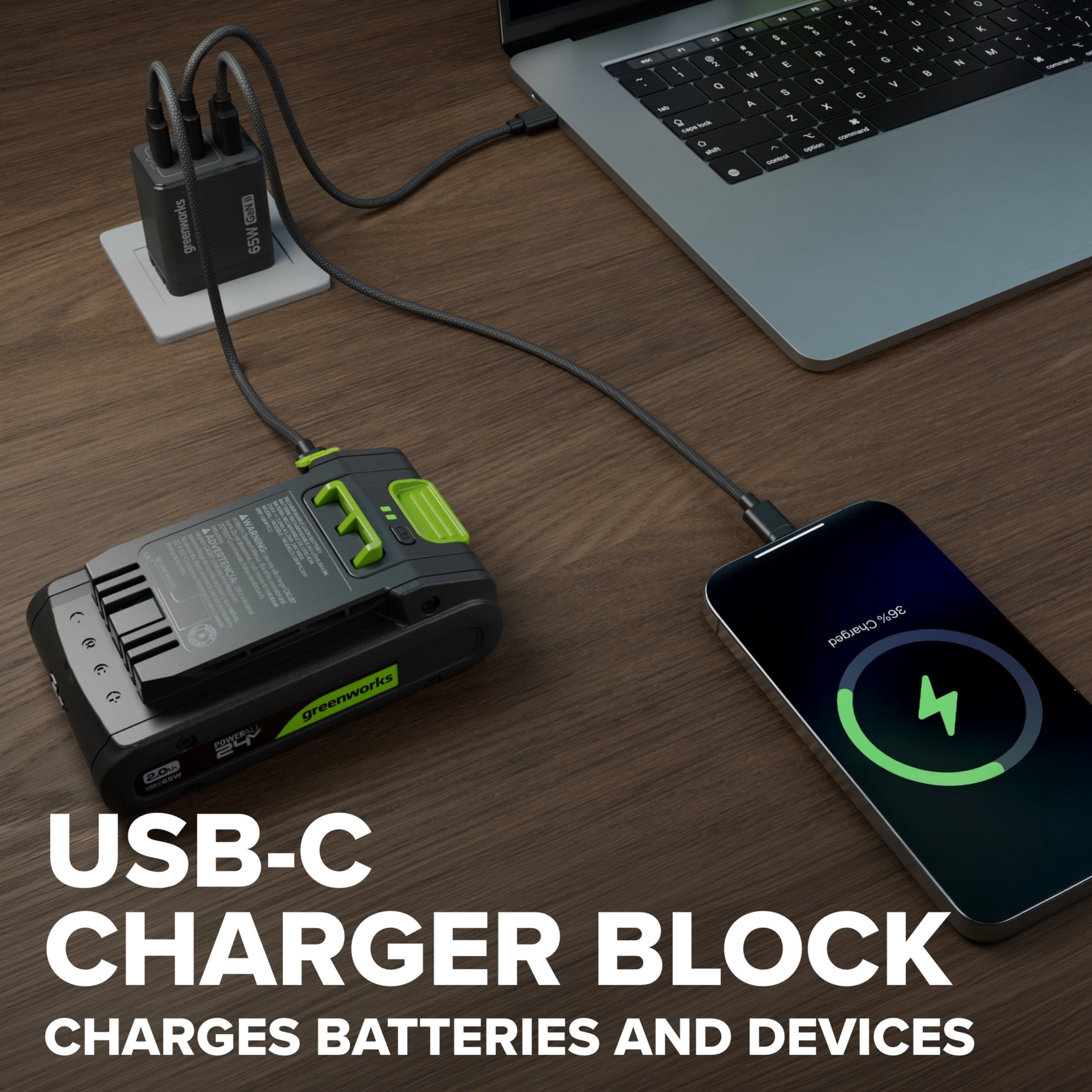 Greenworks PowerAll 24V Brushless 12 in String Trimmer with 3.0 Ah USB-C Battery and Charger (12 in) gd83u