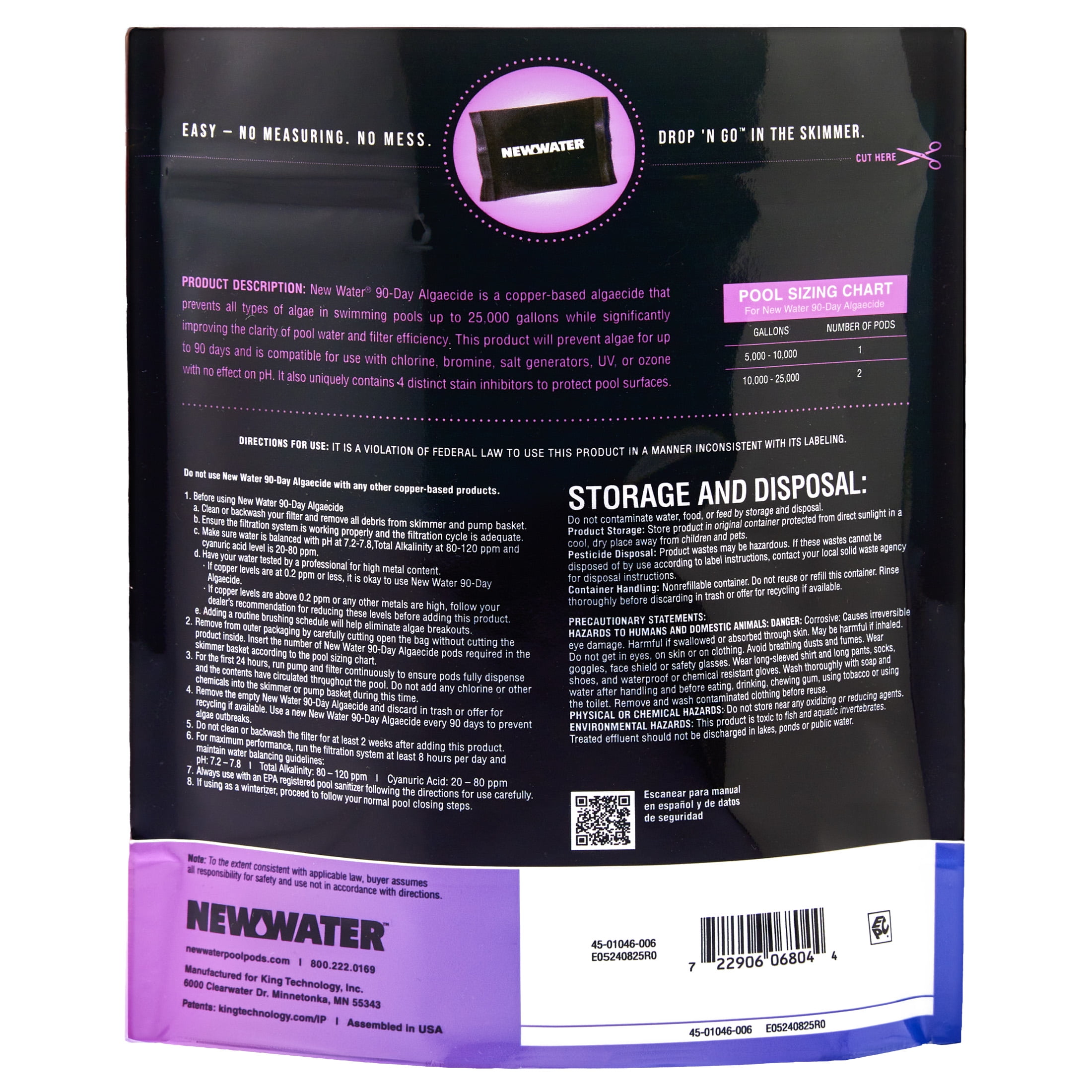 New Water 90-Day Algaecide Pool Pods (Dry Concentrated Algae Prevention, 2-Pack, 9 oz) r5jsp