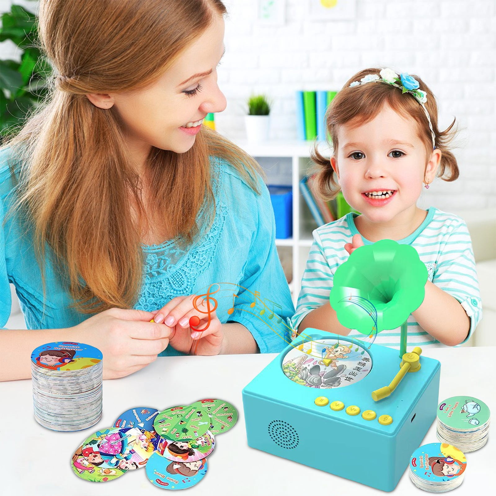 Kehuo Kids Record Player Educational Story Music Phonograph with 96 Cards (Blue, 1 Pack) h2tfe