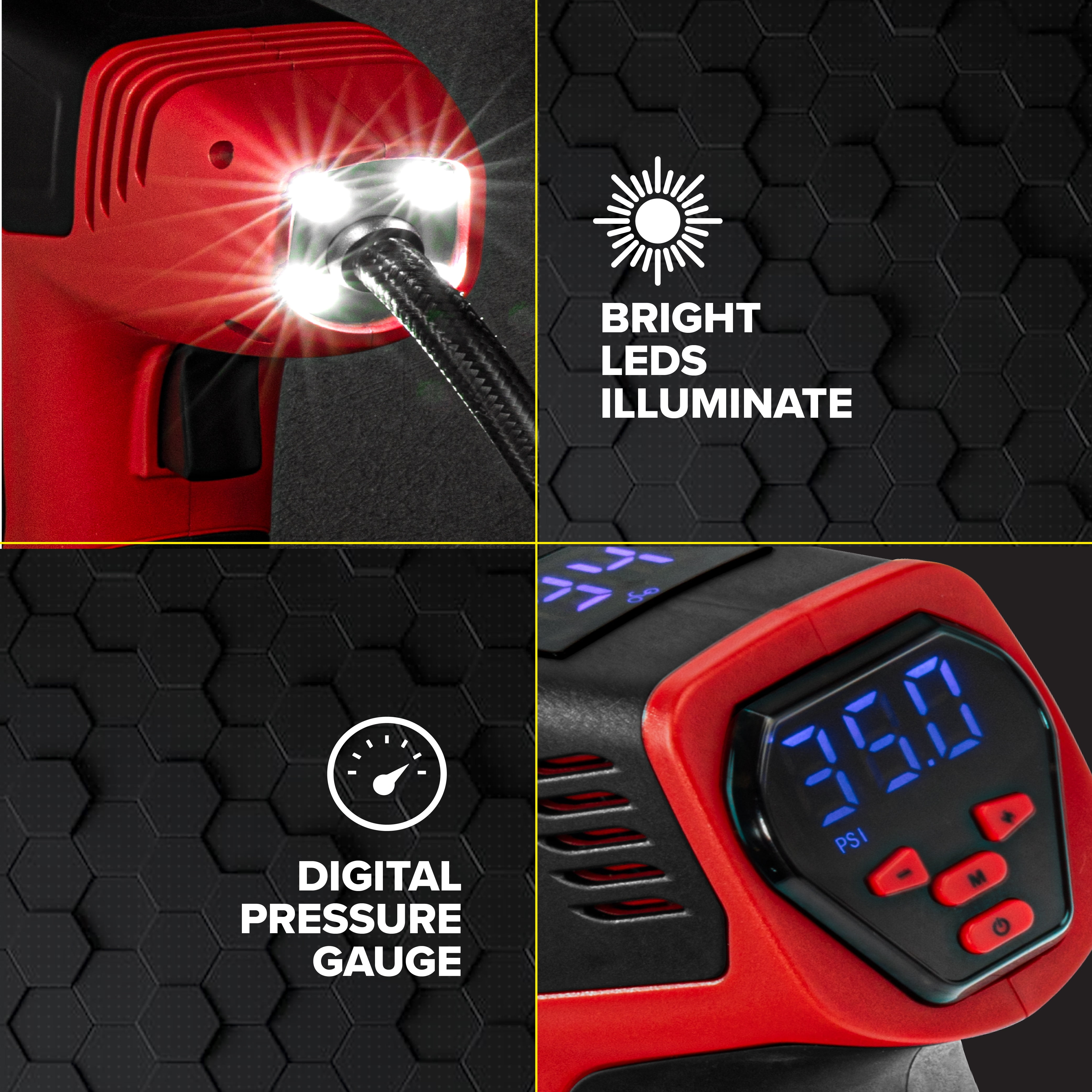 Bullseye Pro Portable Tire Inflator 150 PSI Electric Air Compressor (Red, 18 in Hose) c0k35